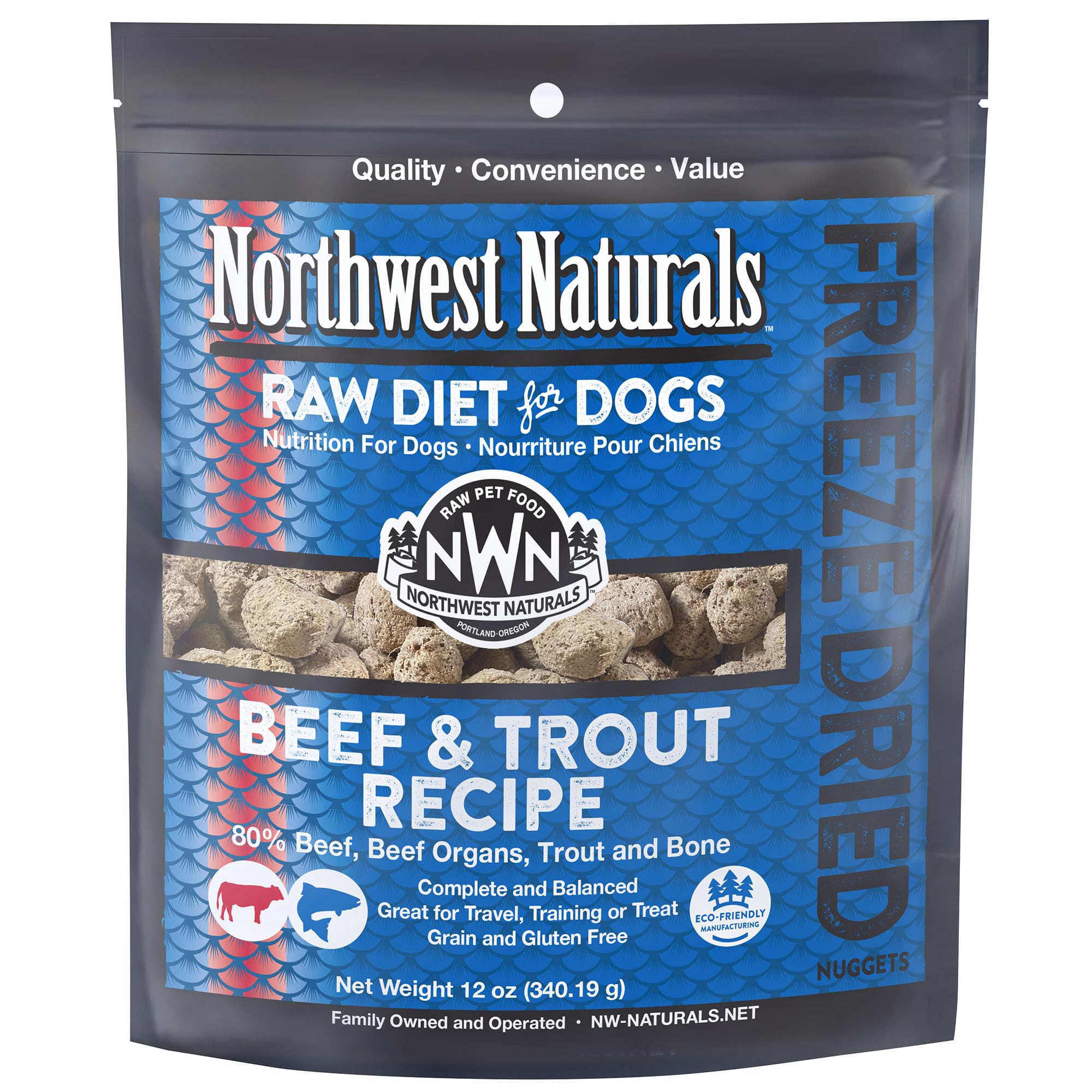 Northwest Naturals, bolsa res-trucha liofilizadas para perros, sabrosa y conveniente.