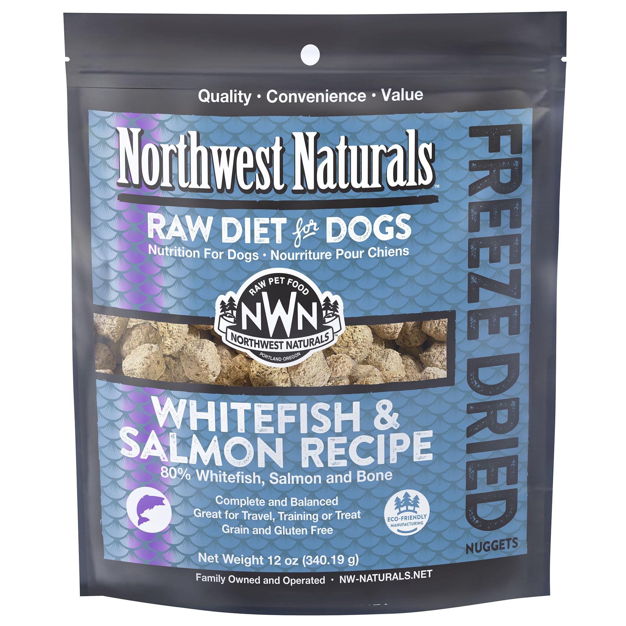 Northwest Naturals empaque liofilizado para frescura y almacenamiento fácil.