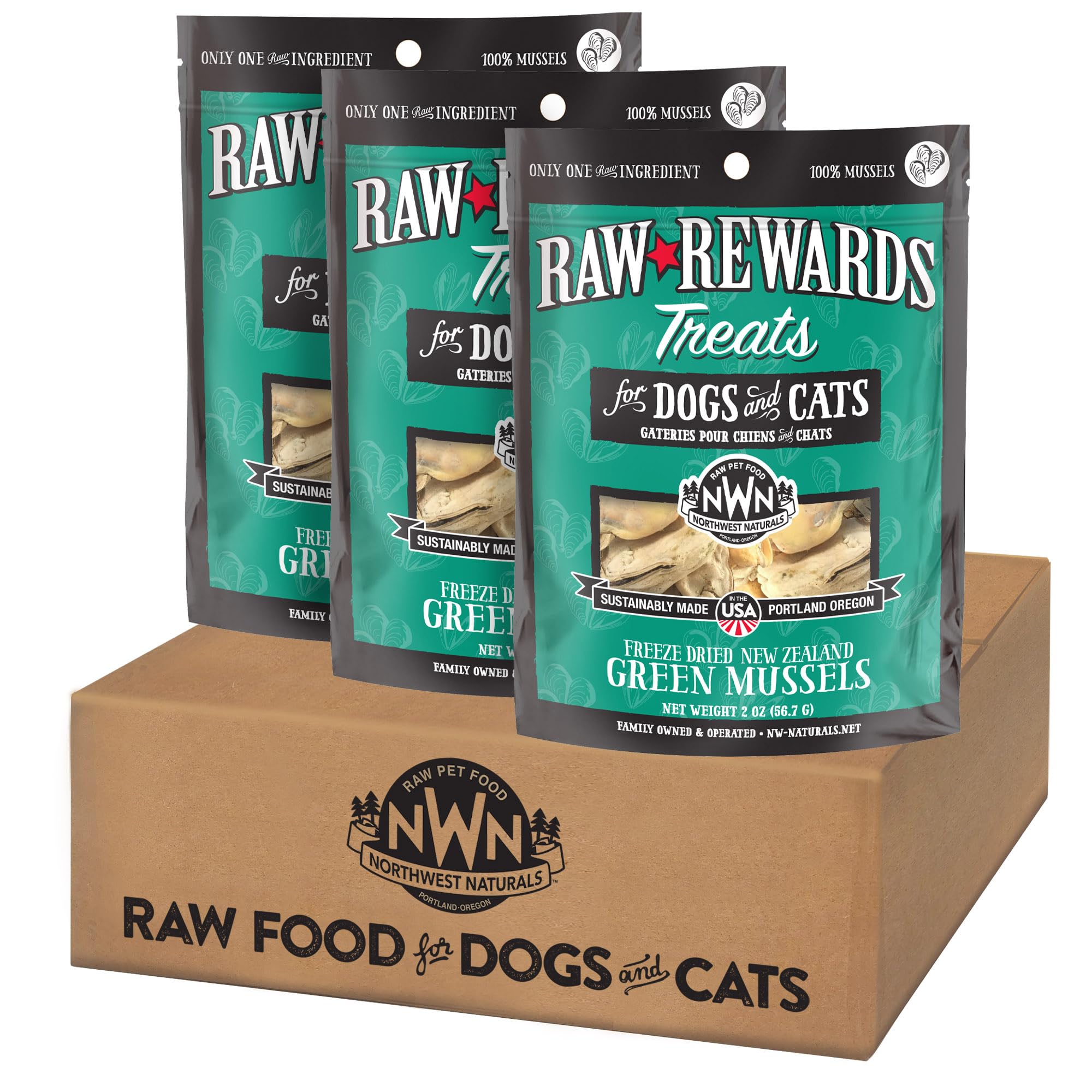 Northwest Naturals Mejillón Verde Liofilizado, bocaditos para perros y gatos con sabor natural.