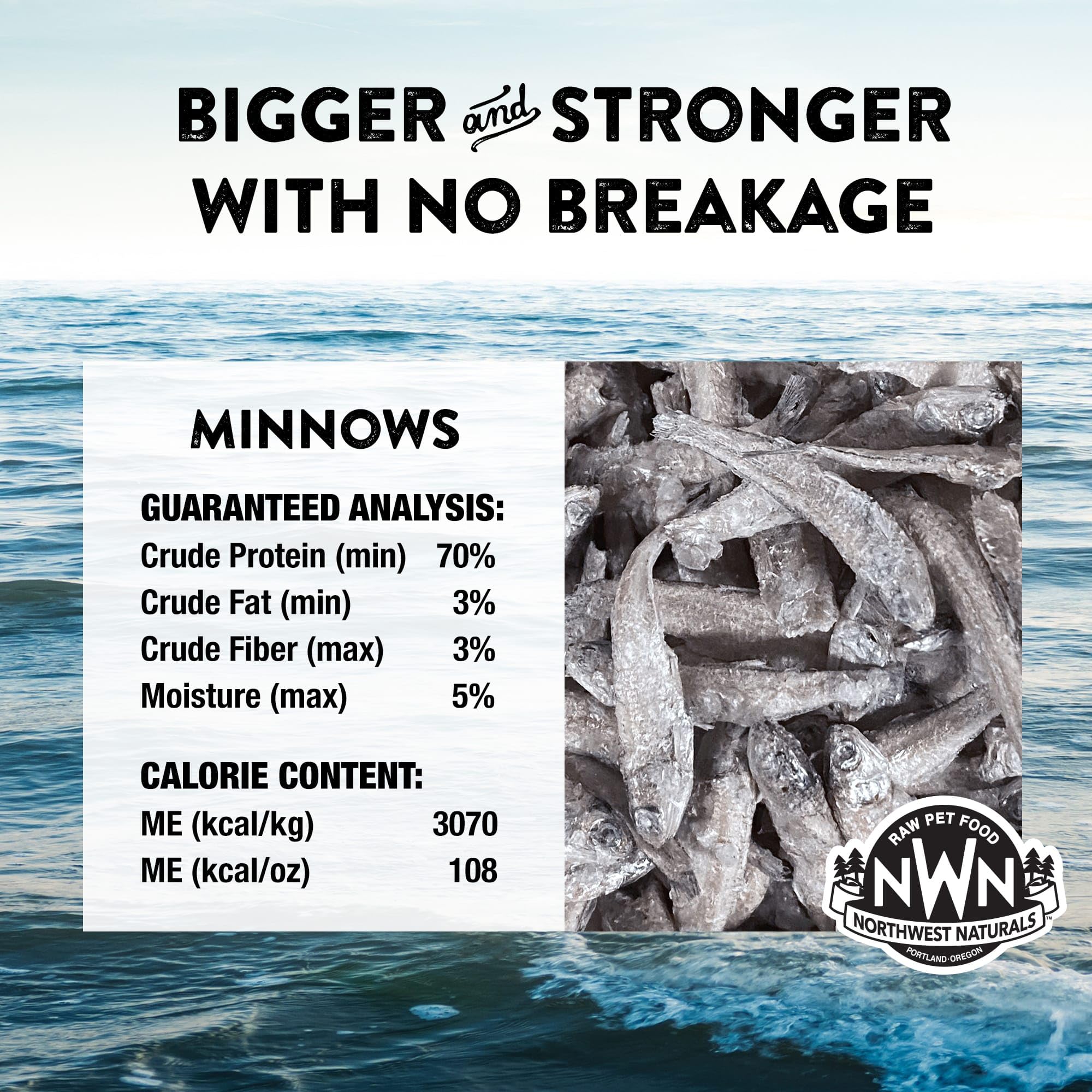 Northwest Naturals Minnows empaque liofilizado, almacenamiento conveniente para viajes.