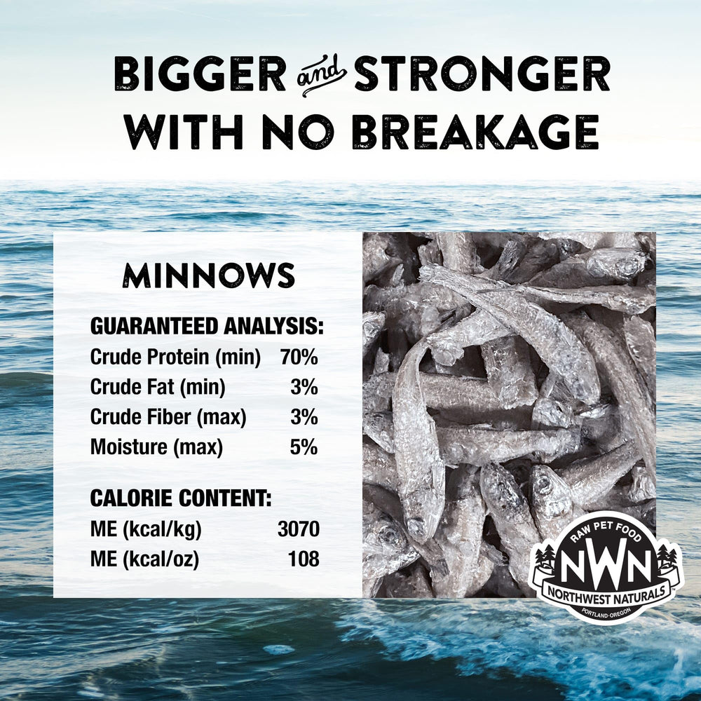 Northwest Naturals Minnows empaque liofilizado, almacenamiento conveniente para viajes.