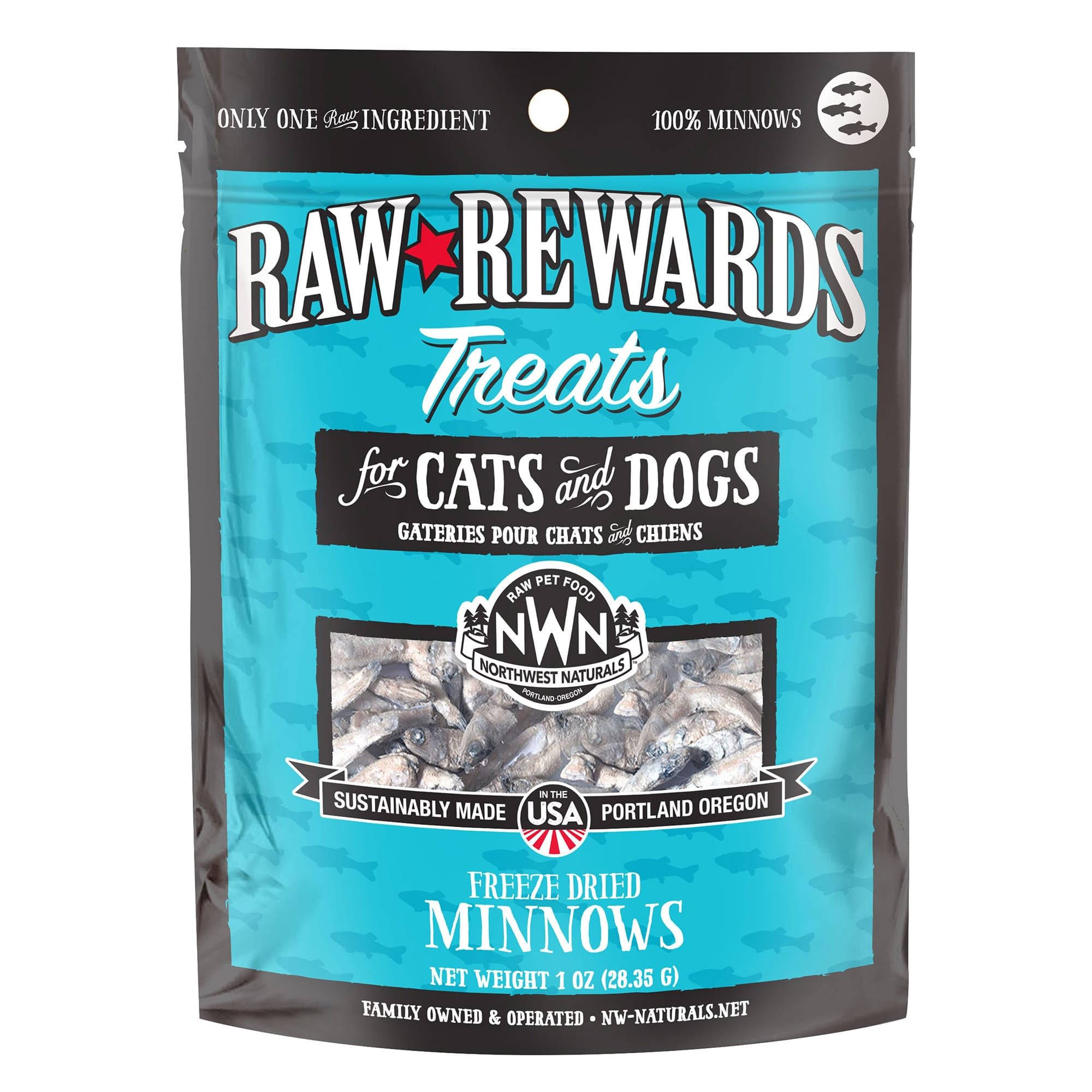 Northwest Naturals Minnows pedacitos liofilizados para perros y gatos, snack práctico.