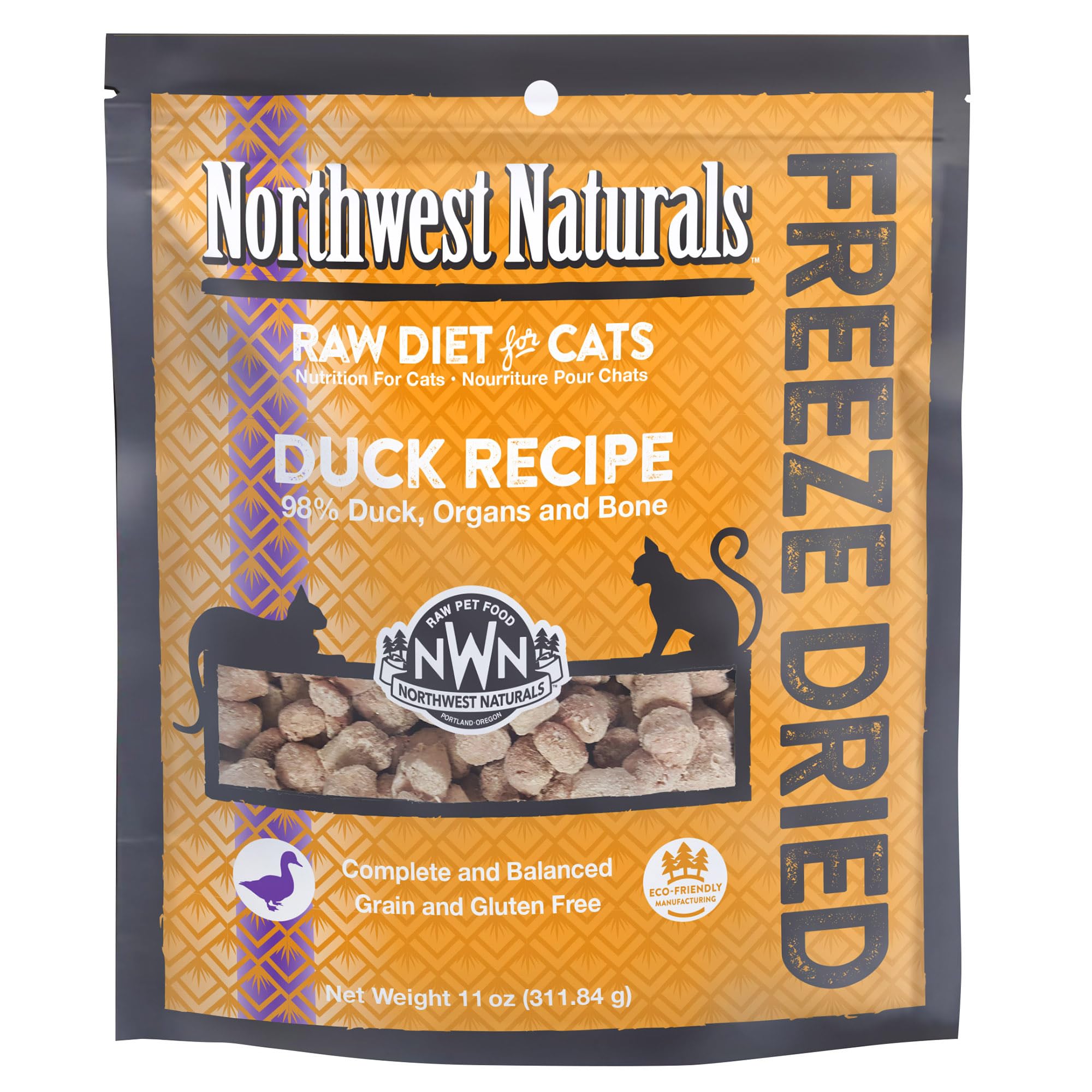 Northwest Naturals pato-gato empaque liofilizado para almacenamiento fácil y frescura