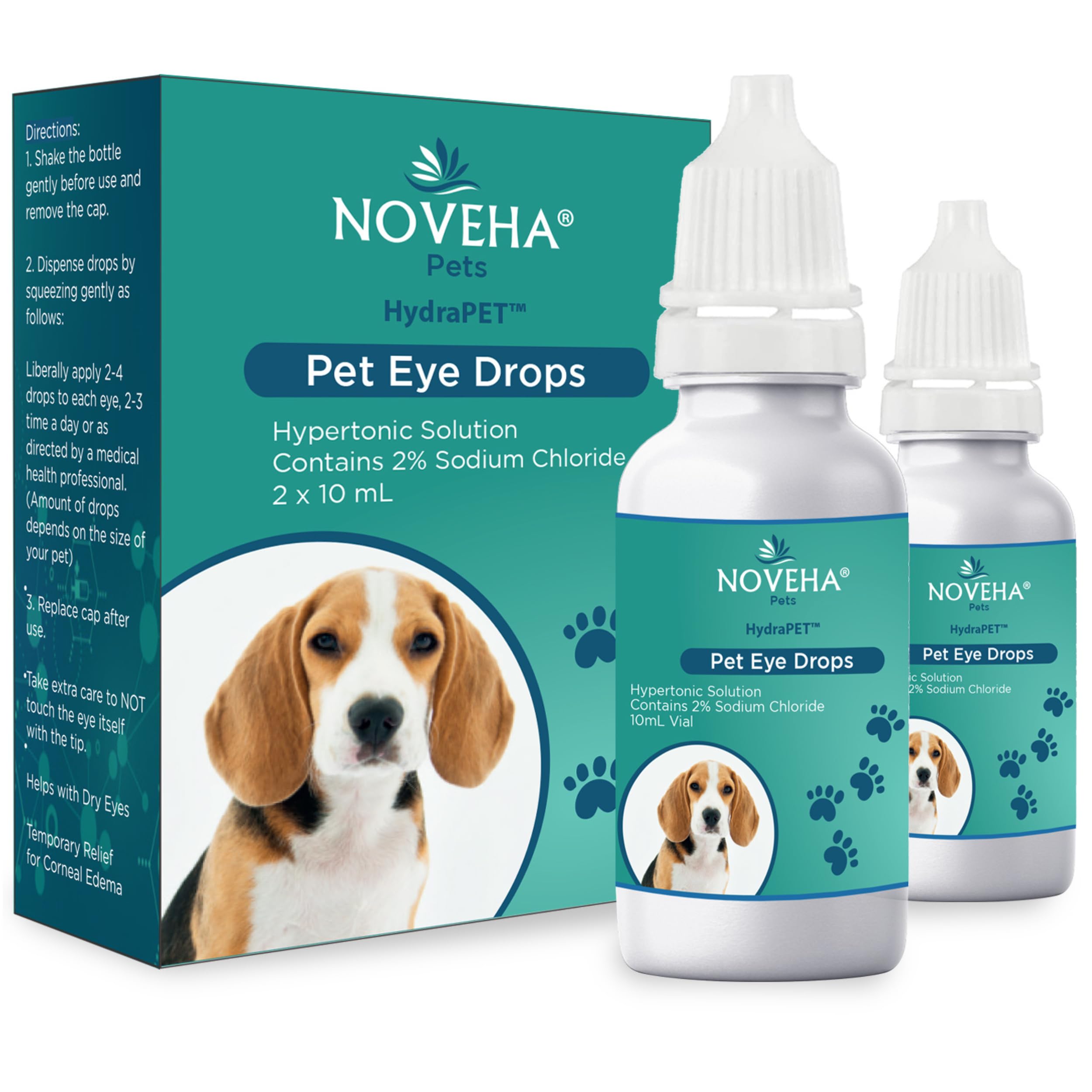 NOVEHA HydraPet: botella de gotas oculares para mascotas, fácil de usar.