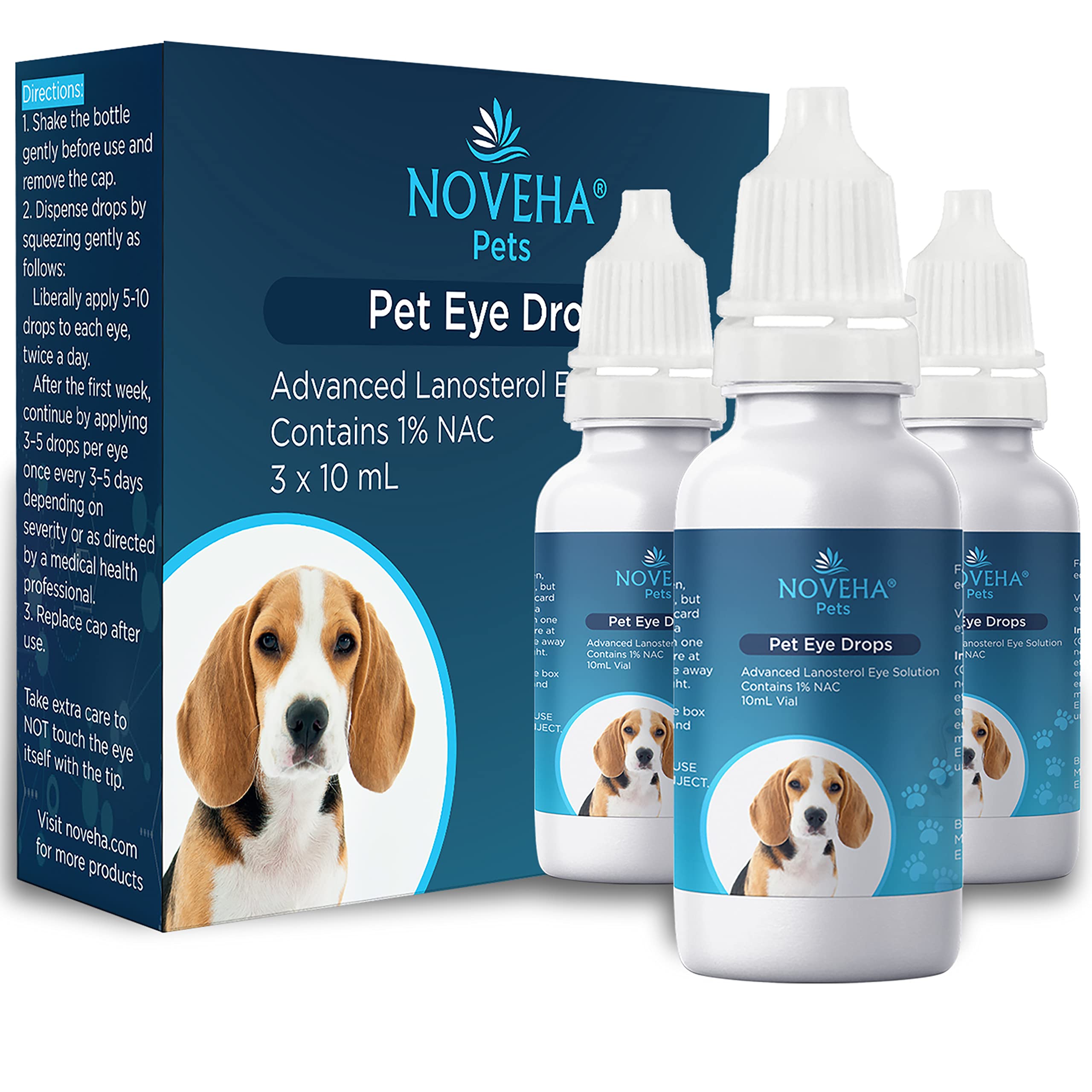 NOVEHA Pet Drops Wash: botella 3x10 mL para limpieza suave de ojos