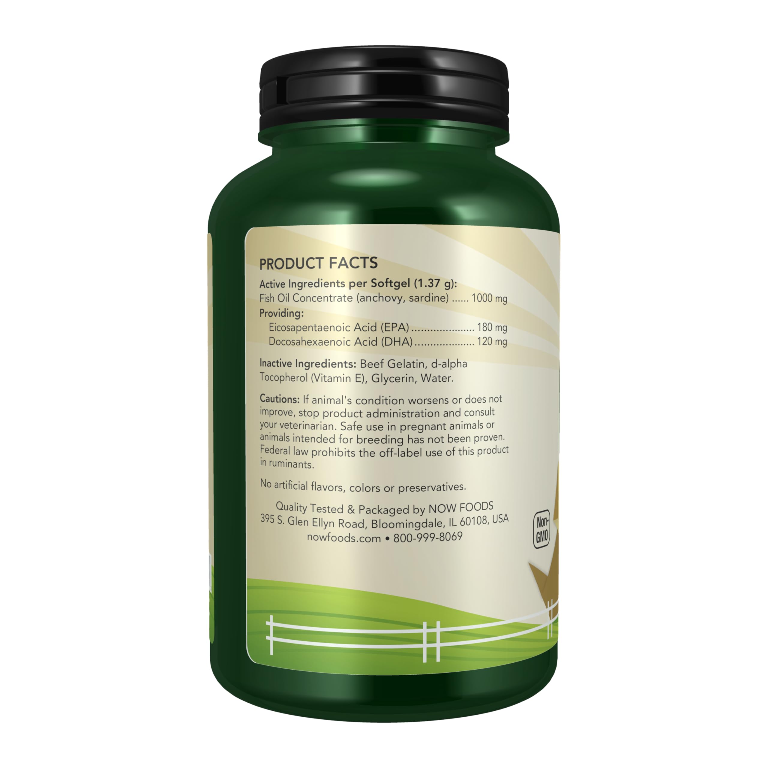 NOW Pets omega-3, gato y perro, uso diario para bienestar general.
