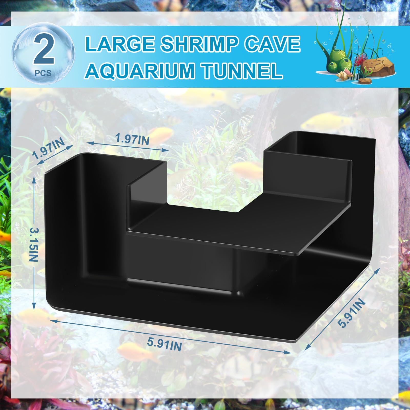 Nuanchu cueva de acuario negra para pez y camarones, refugio cómodo