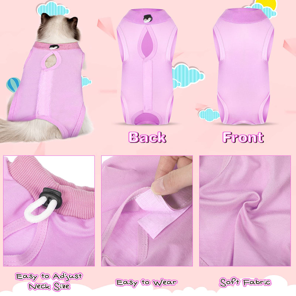 Nuanchu traje de recuperación para gatos azul, frente, diseño elástico para ajuste