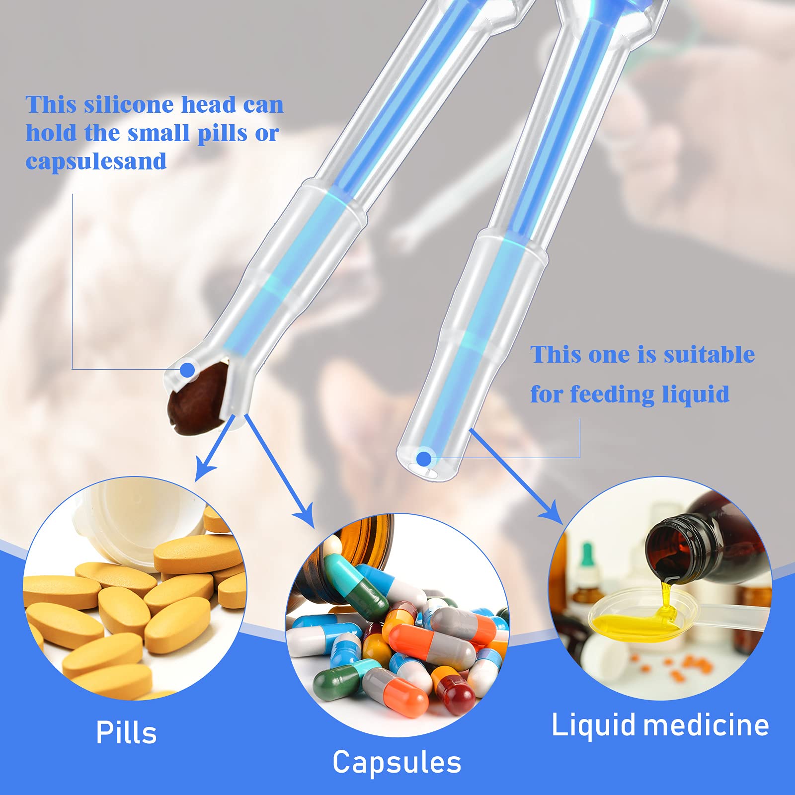 Jeringa dispensadora Nuanchu para alimento de mascotas, ideal para tabletas y cápsulas.