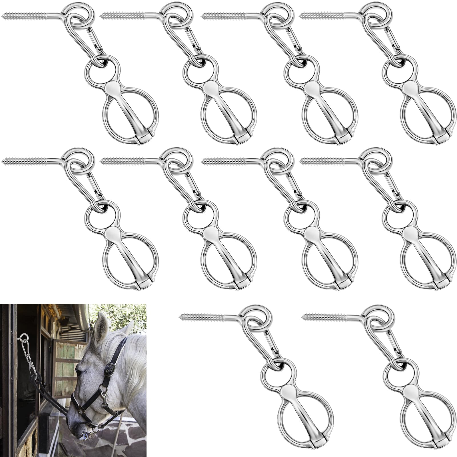 Nuenen set de anillos para atar caballos en acero inoxidable, uso diario seguro.
