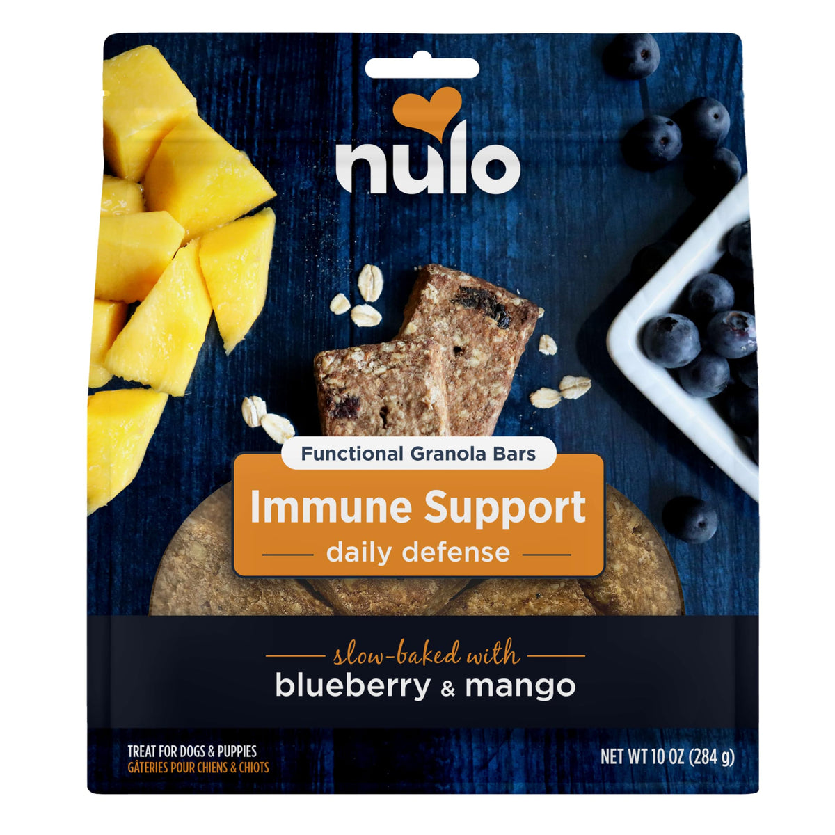 Barras de Nulo: ingredientes visibles para snack saludable para perros.