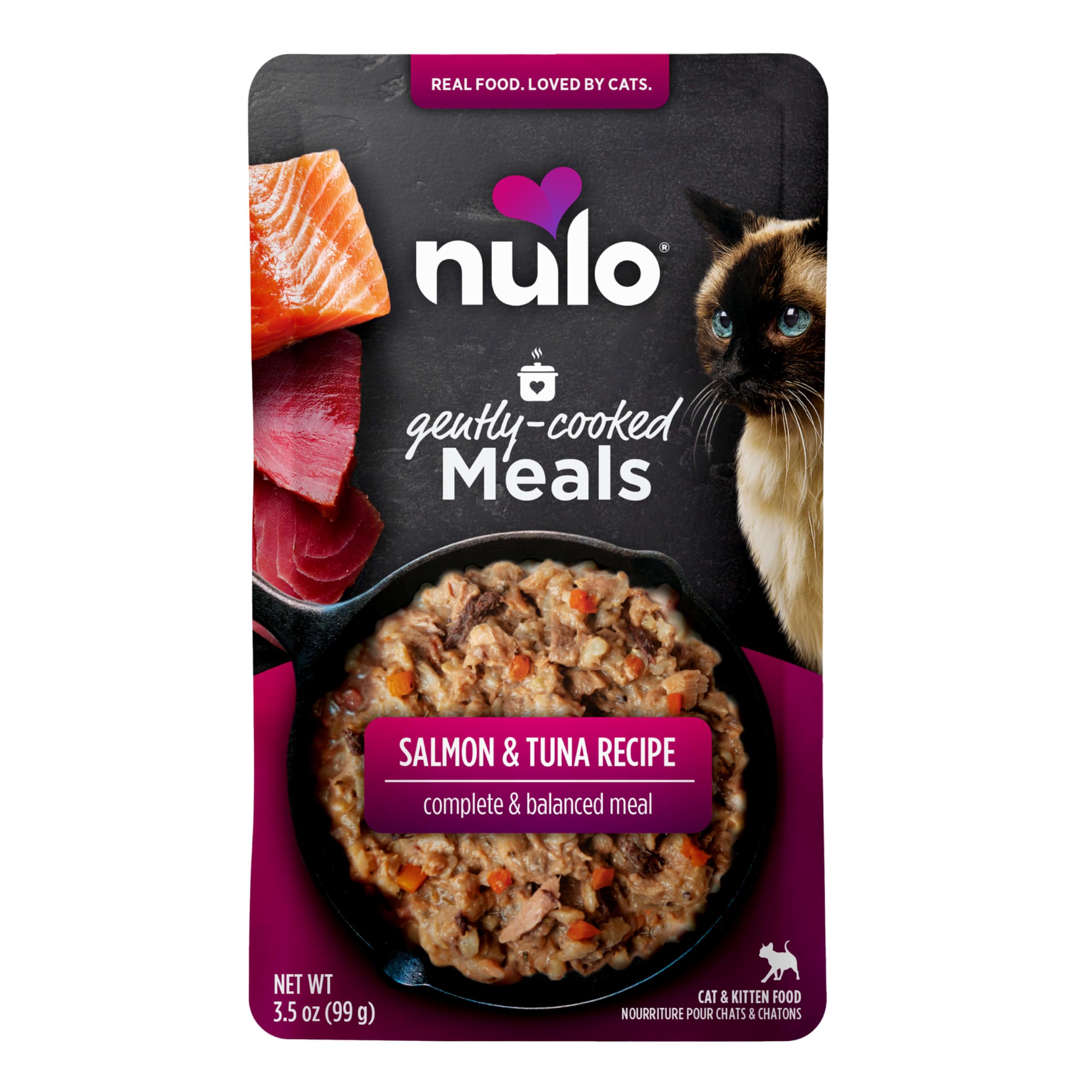 Nulo comidas cocidas suavemente con salmón y atún, bolsa 24 lista para servir.
