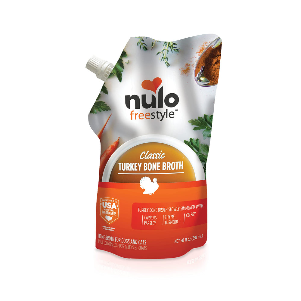 Nulo Freestyle Bouillon d’os dinde, sachet 20 oz, parfait pour hydrater les repas.