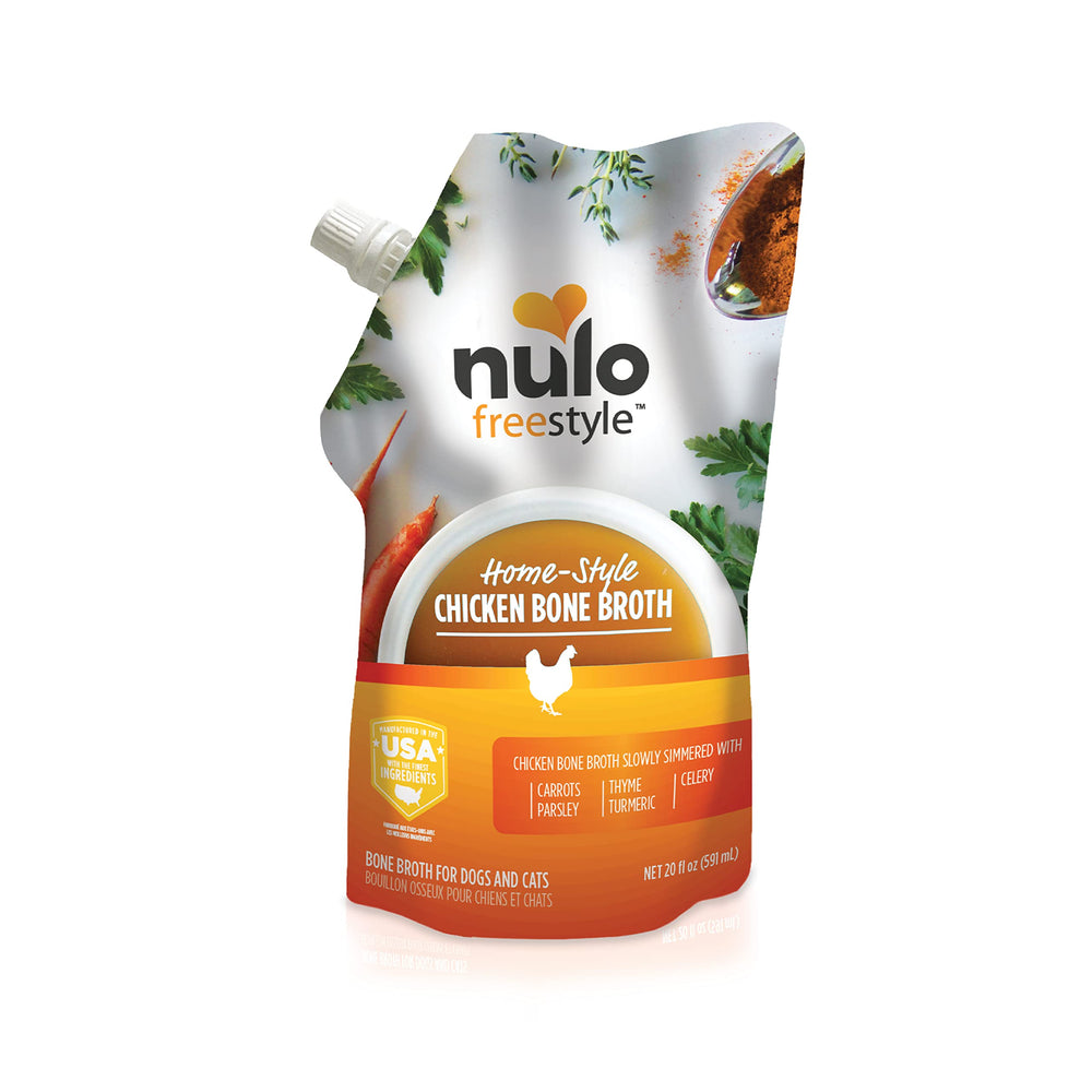 Nulo Freestyle Bouillon d’Os de Poulet – Poche 20oz, apporte saveur et hydratation.