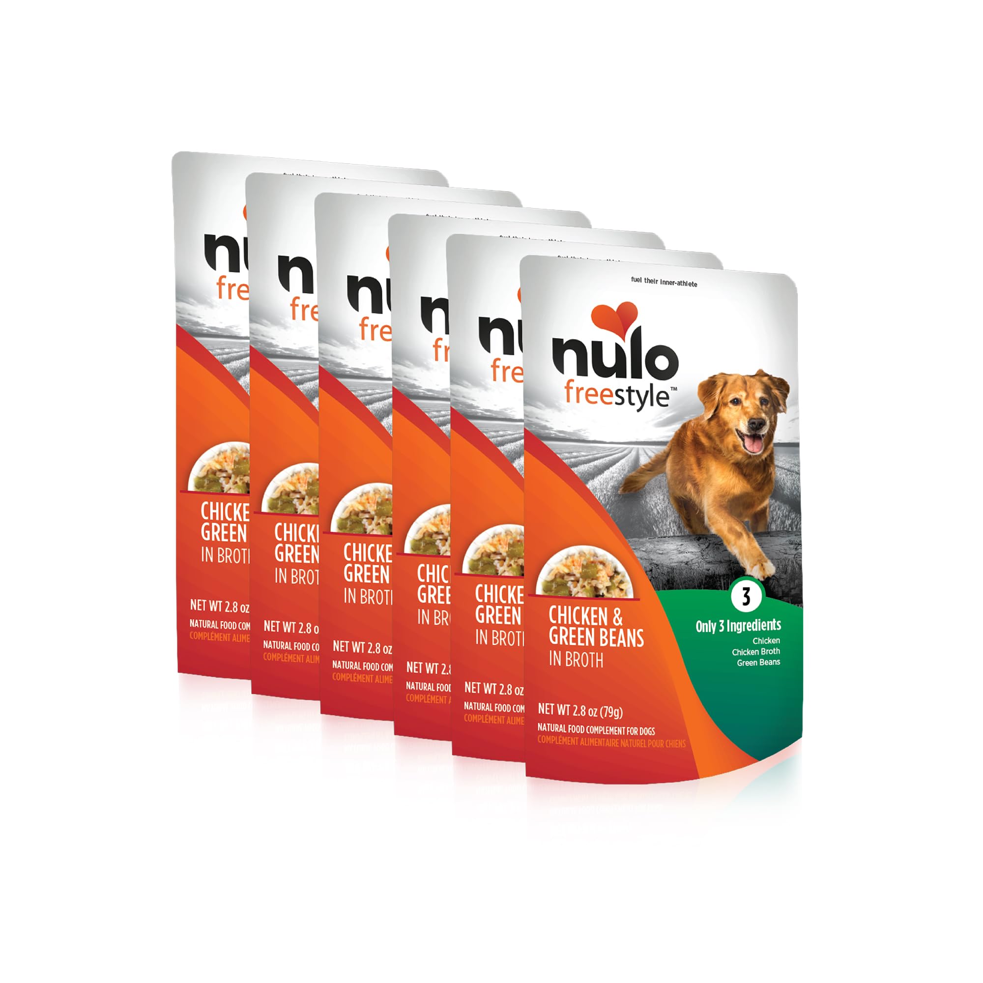 Nulo Freestyle poulet et haricots dans bouillon, emballage visible, boost protéique
