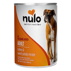 Nulo lata sin granos, pavo y patatas, opción equilibrada para perros.