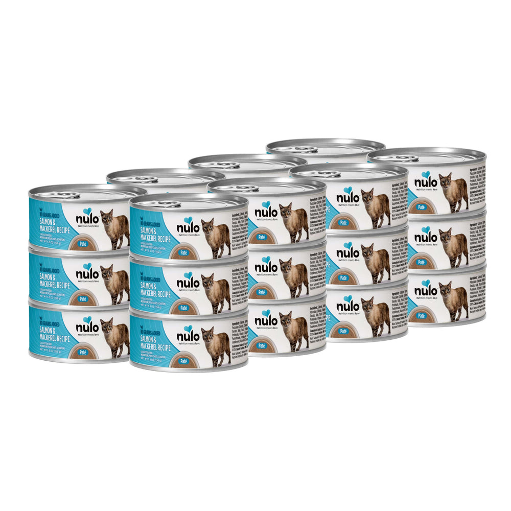 Nulo salmón y caballa pate en lata, ideal para mantener hidratación y sabor.