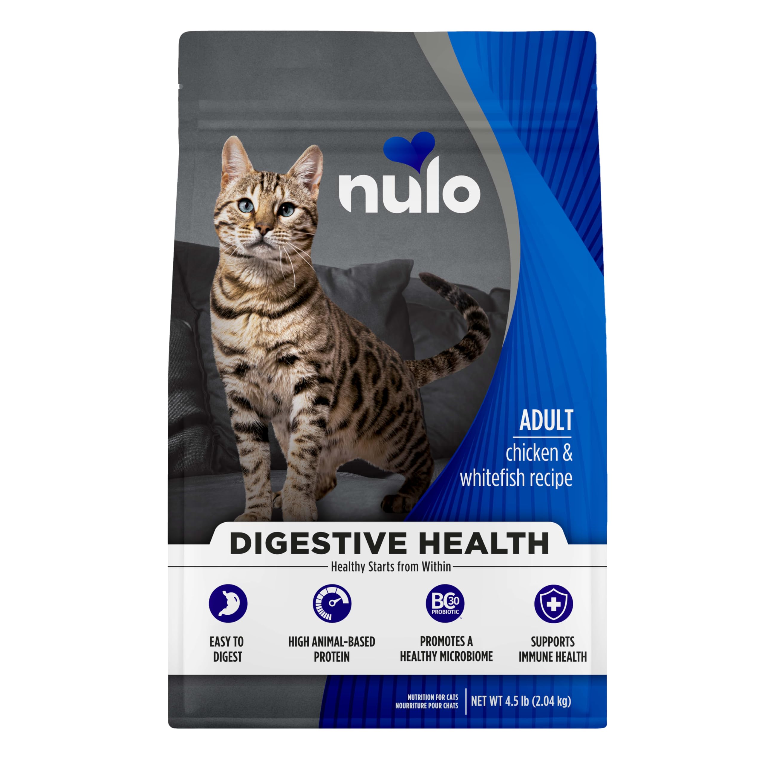 Nulo Salud Digestiva para gato en bolsa 4-5 lb con croquetas sabrosas para uso diario