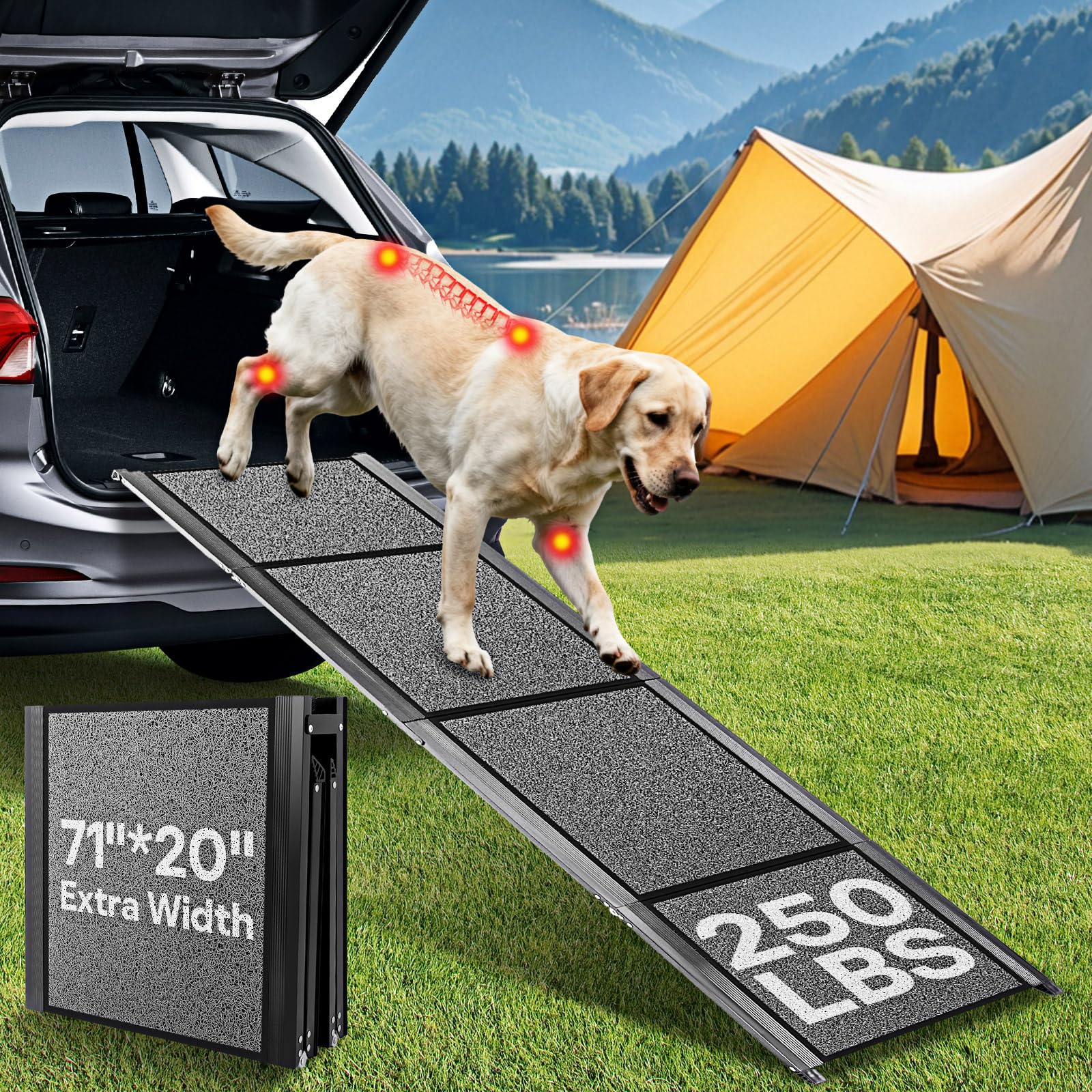 NUOBESTY rampa para perros de 71 pulgadas y 20 pulgadas, entrada suave para mascotas grandes.