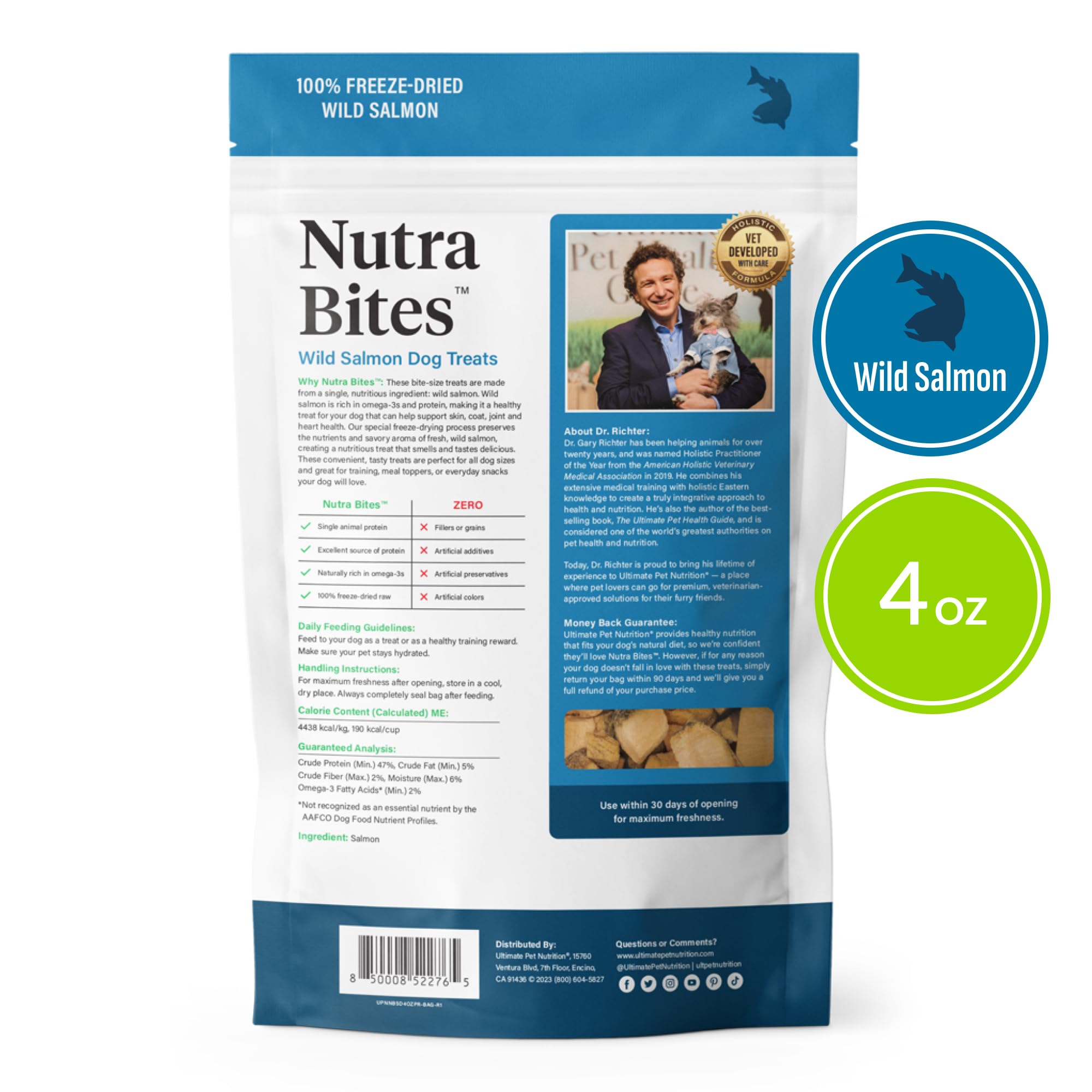 Nutra Bites Salmon: ingrediente único, sin aditivos ni rellenos, opción limpia.