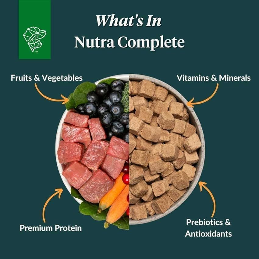 Perro feliz al comer Nutra Complete de ULTIMATE PET NUTRITION.