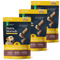 Nutra Morsels en empaque tres unidades, snack sabroso para entrenamiento y recompensa.