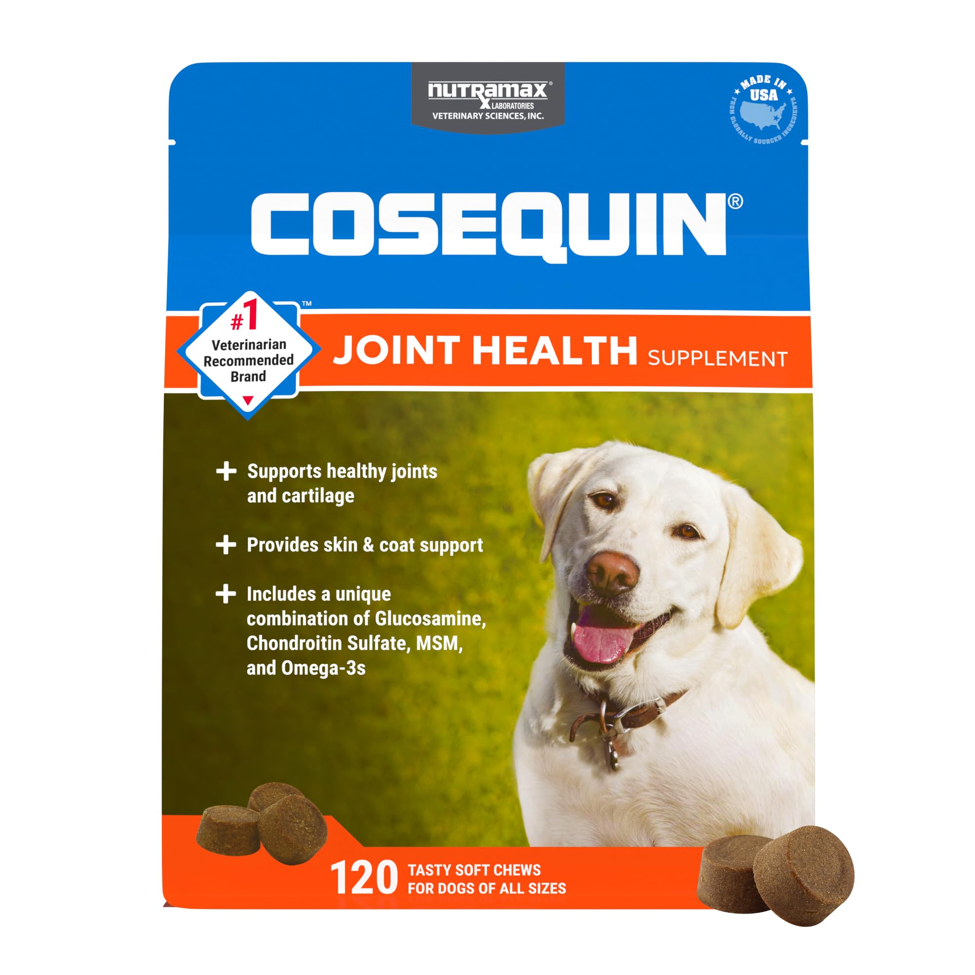 Nutramax Cosequin: bote frontal, apoyo diario para articulaciones de perros