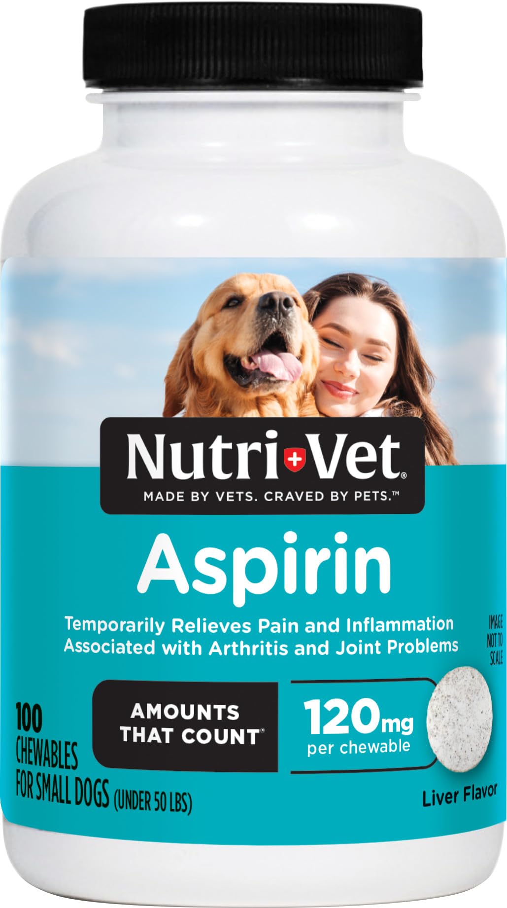 Nutri-Vet Aspirina para perros: botella con tabletas sabor hígado para alivio temporal del dolor