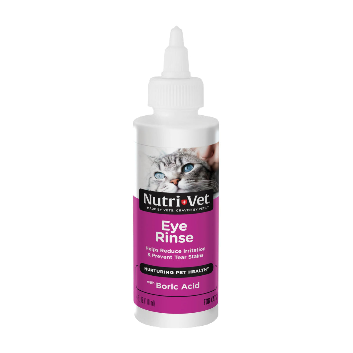 Nutri-Vet enjuague ocular para gatos, ideal para ojos limpios y cómodos diariamente.