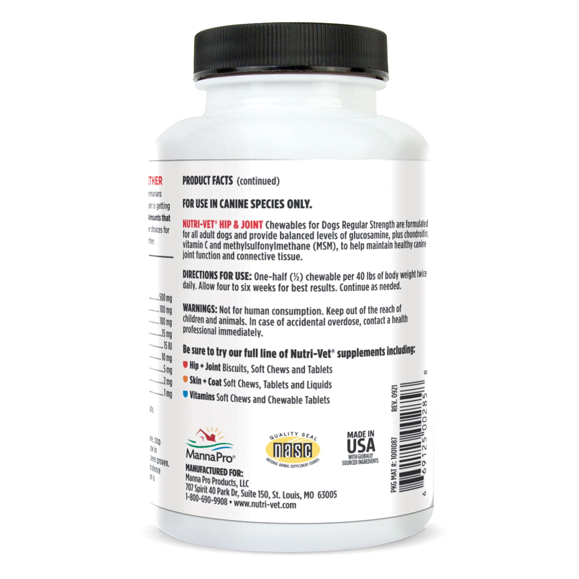 Fórmula veterinaria Nutri-Vet con glucosamina y condroitina.