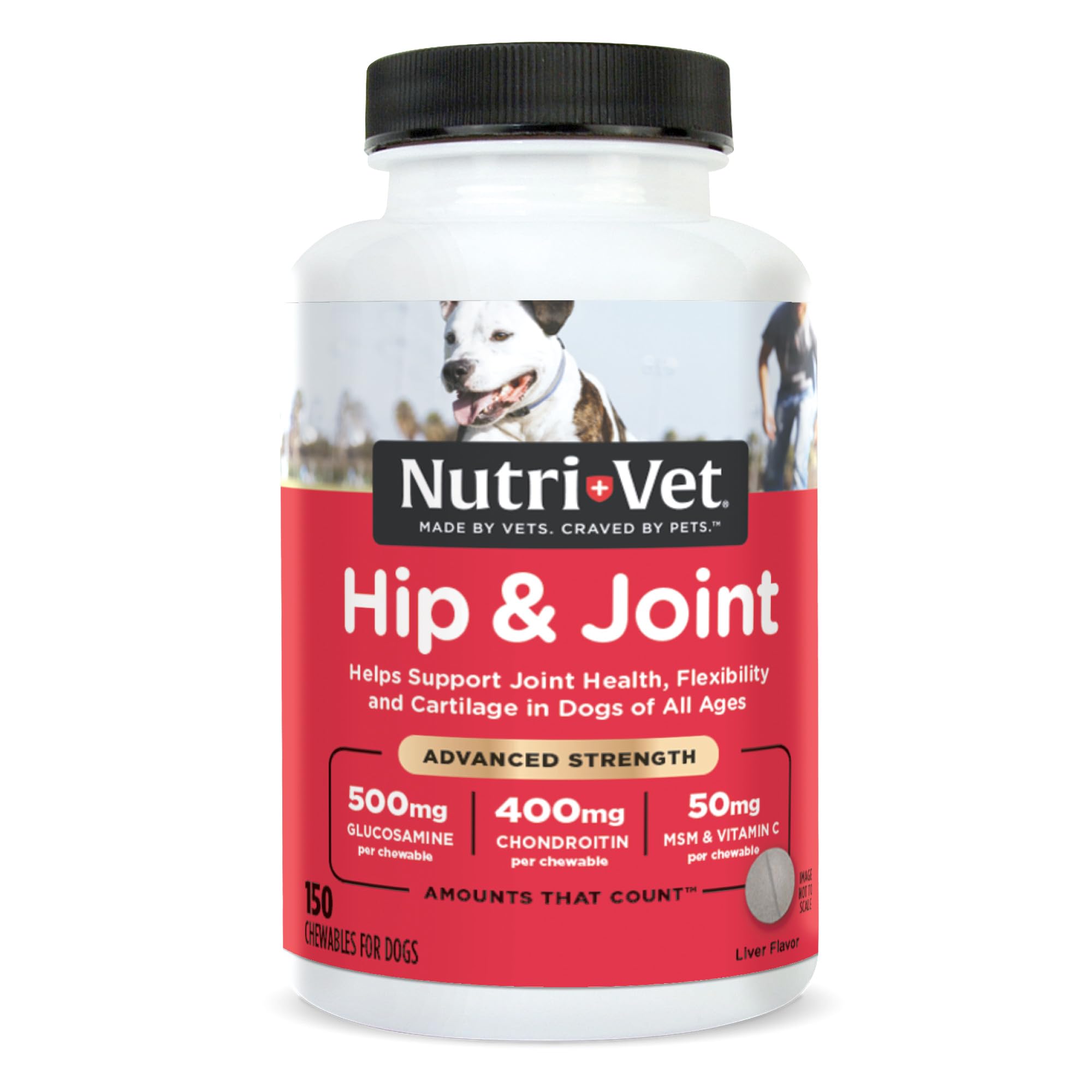 Nutri-Vet Advanced Strength Hip & Joint: frasco con tabletas para movilidad diaria de tu perro.
