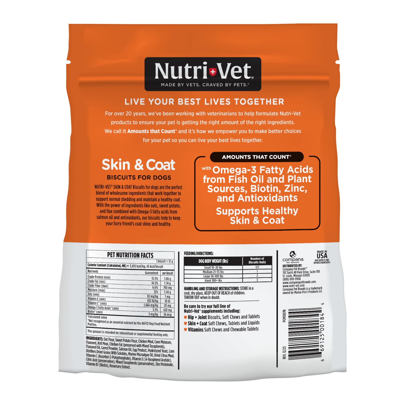 Galletas Nutri-Vet para piel y pelaje, complemento diario para pelaje suave.