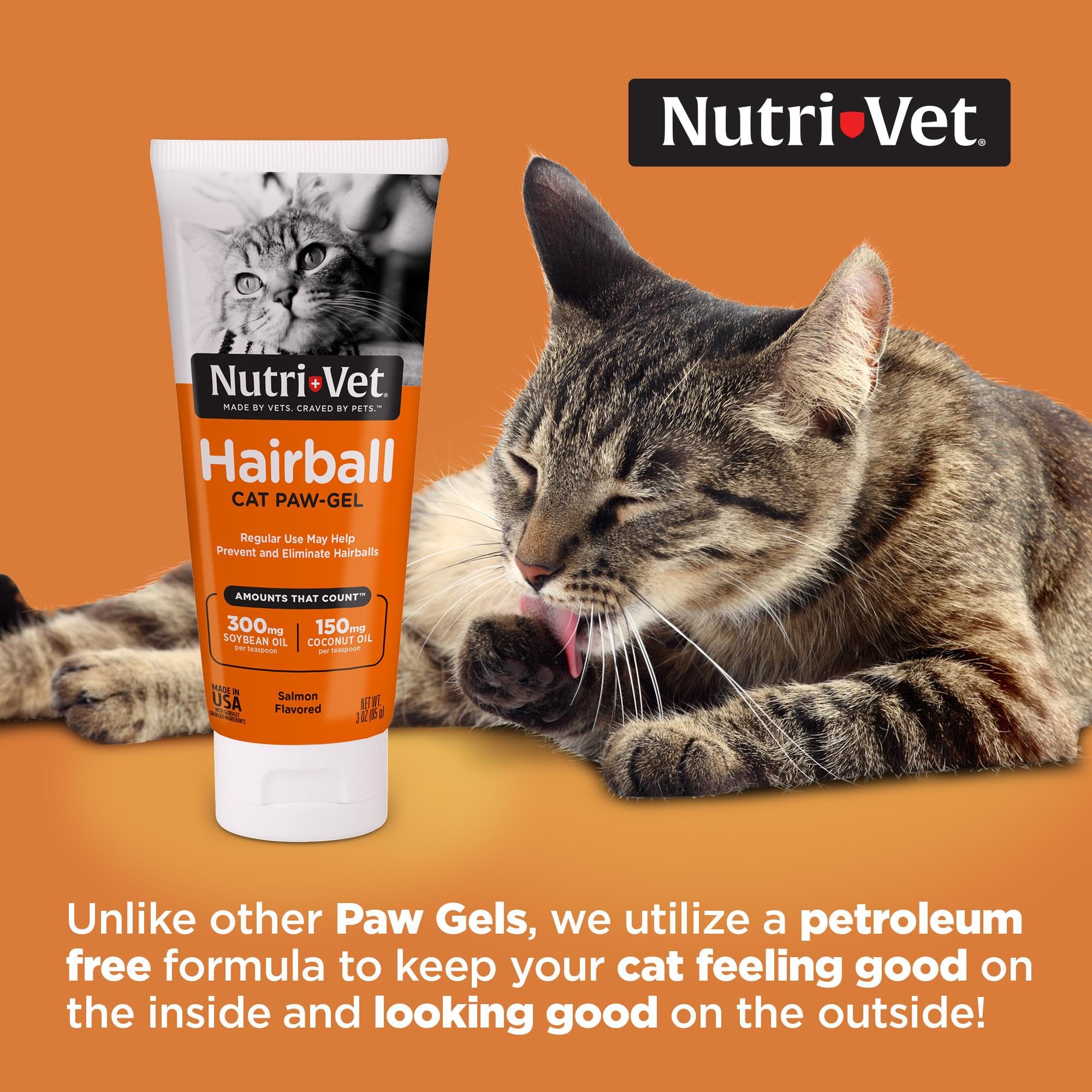 Nutri-Vet Hairball Paw Gel sabor salmón, opción atractiva para cepillado diario