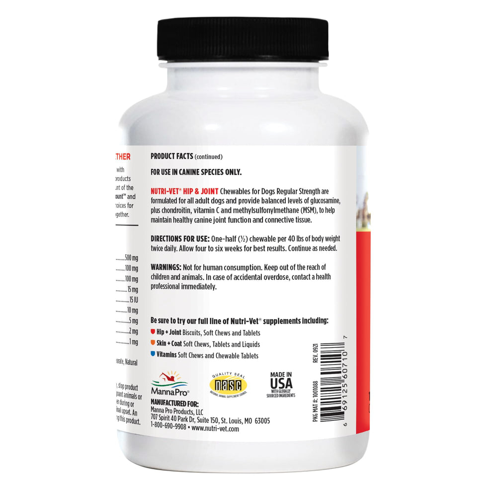 Dosis diaria fácil de administrar con Nutri-Vet Hip & Joint.