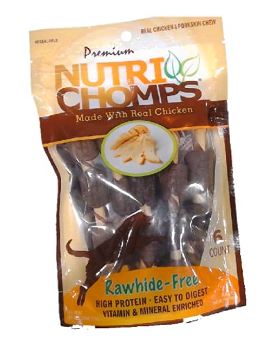 NutriChomps brochetas para perros: sabor pollo y piel de cerdo, favorece entretenimiento y higiene dental.
