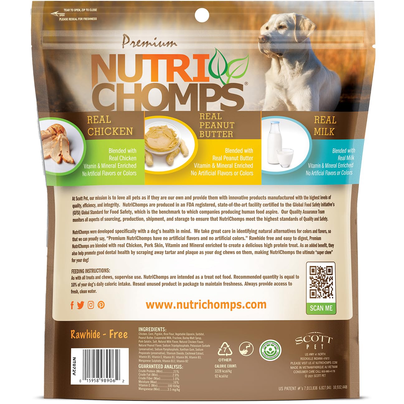 NutriChomps digestibilidad optimizada, apto para estómagos sensibles.