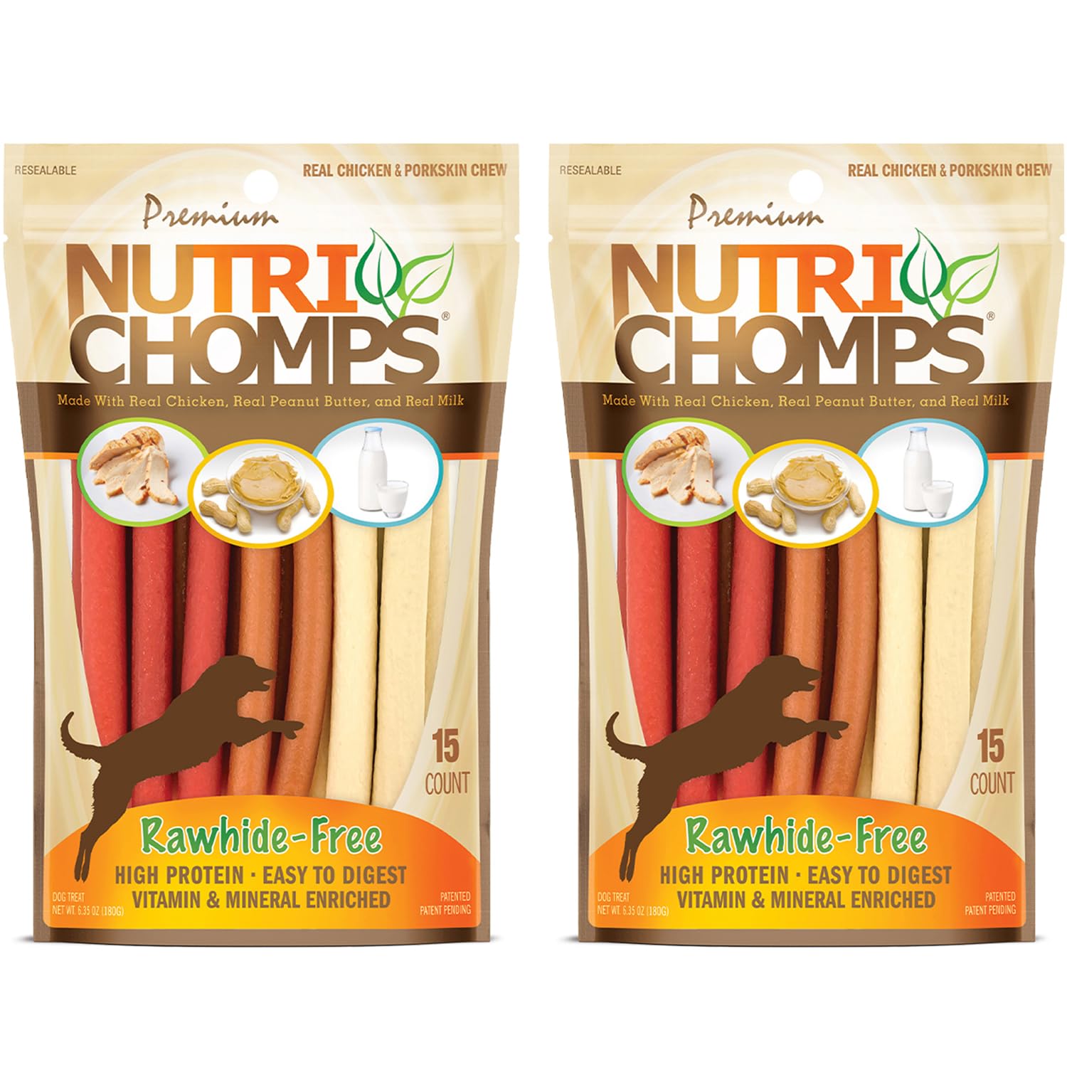 Empaque de NutriChomps, tiras enrolladas de 5 pulgadas, snack sabroso para perros.
