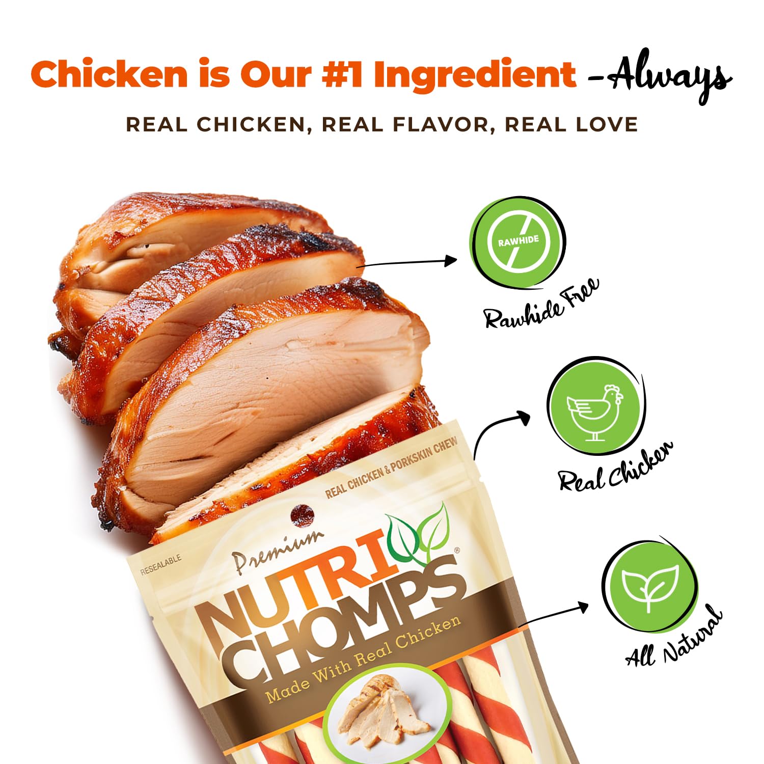 NutriChomps poulet et peau de porc – saveur naturelle pour chien actif