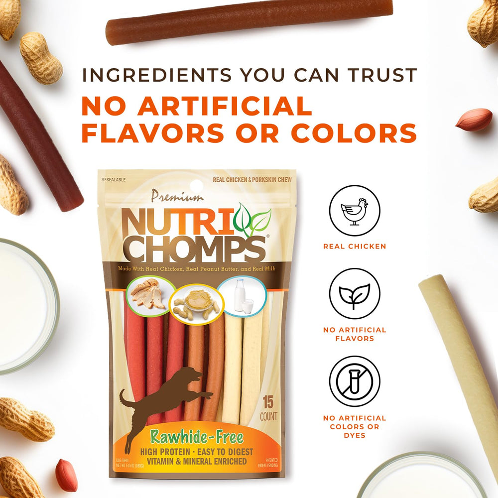 NutriChomps libre de cuero crudo, más fácil de digerir para perros sensibles.