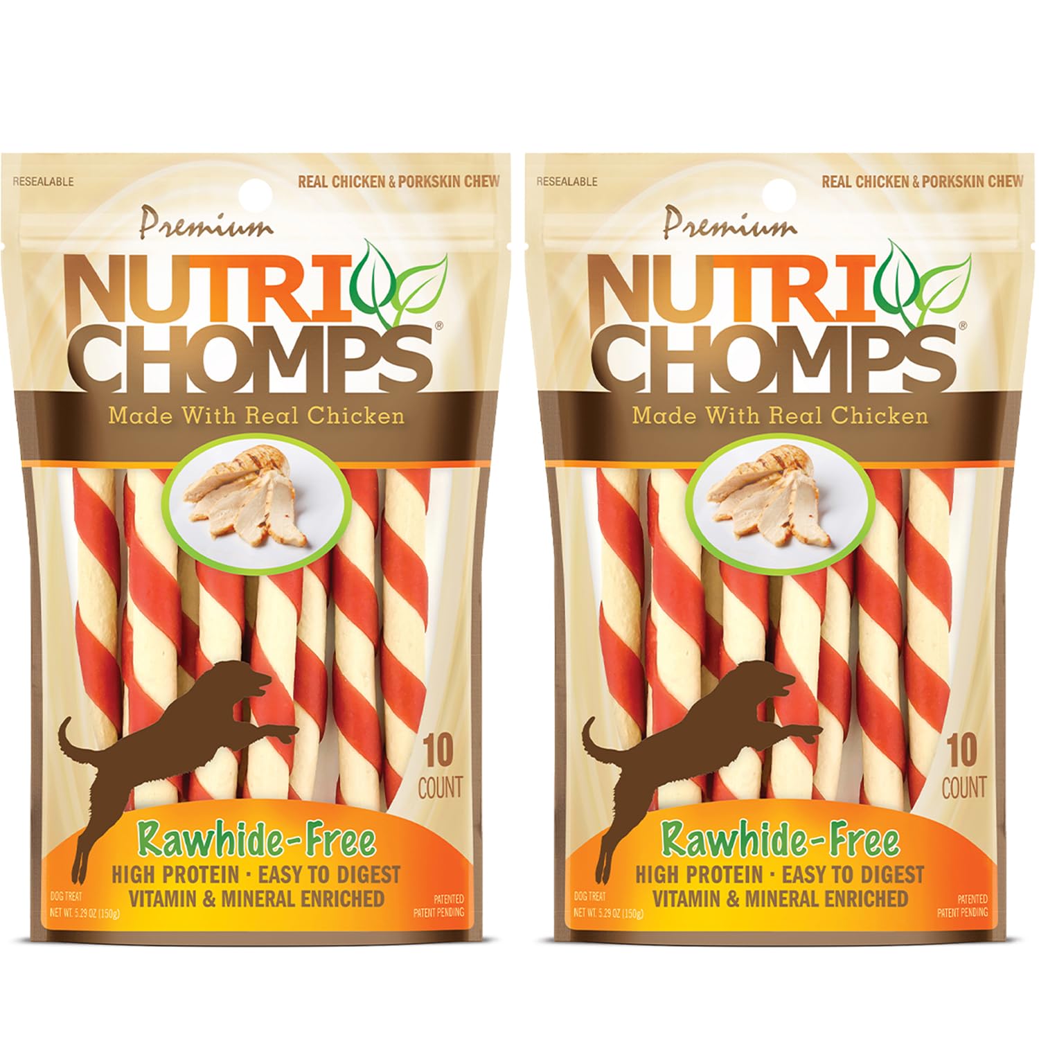 NutriChomps Twists poulet réel 5 pouces, friandise digestible pour chiens.