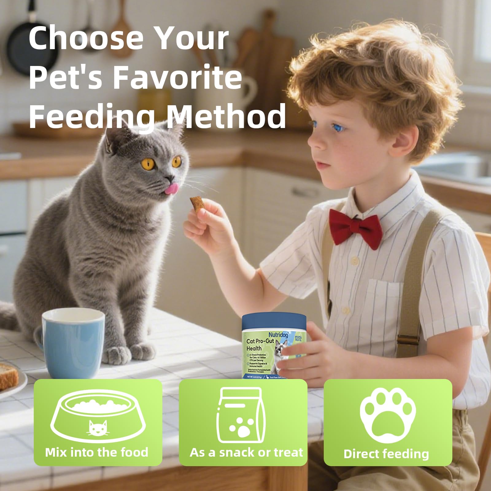Nutridog Cat Probiotic: mezcla con taurina para apoyar el corazón y la vitalidad felina.