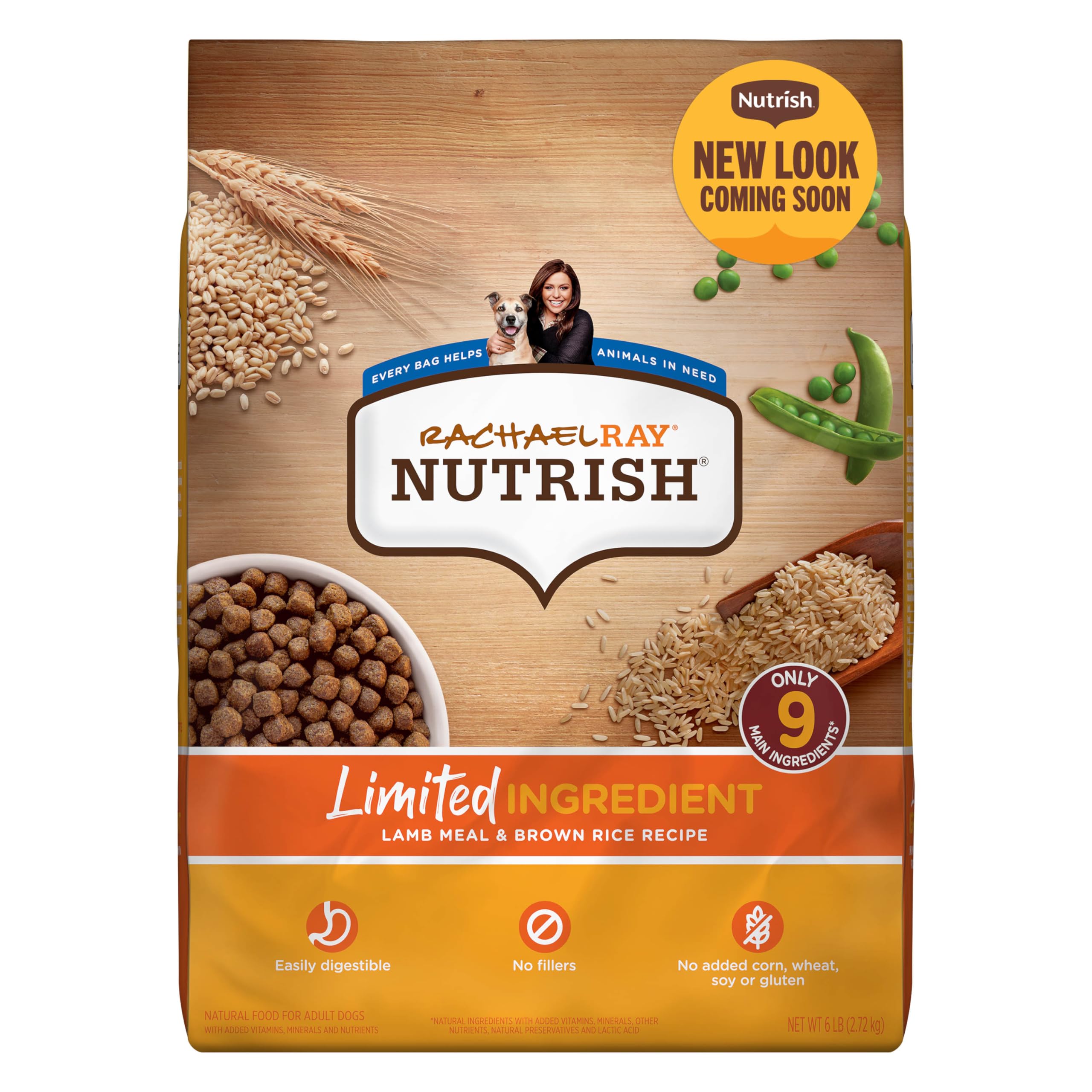 Nutrish alimento para perros con harina de cordero y arroz marrón, ideal para dietas simples
