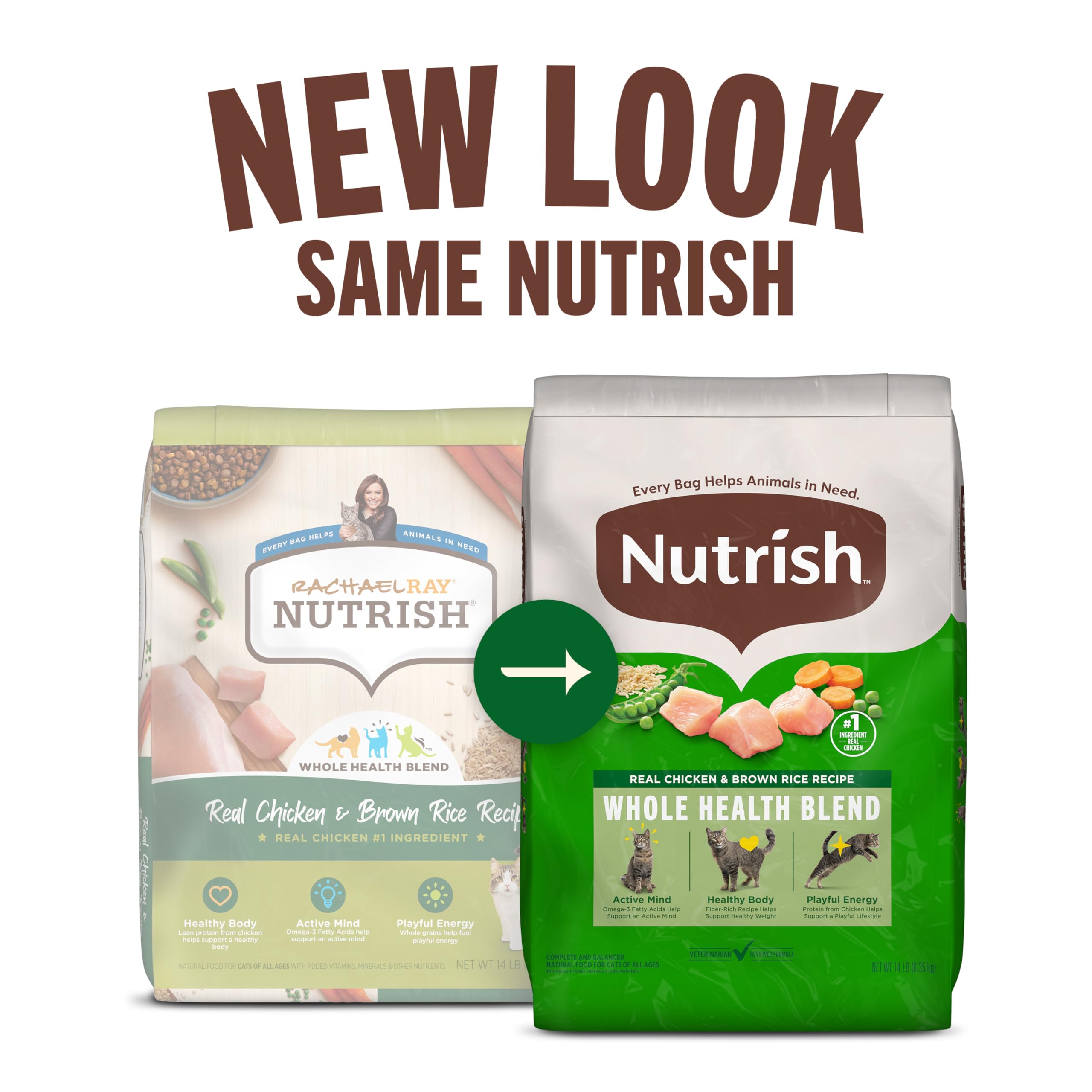 Nutrish alimento seco para gatos con arroz integral, fibra para la digestión.
