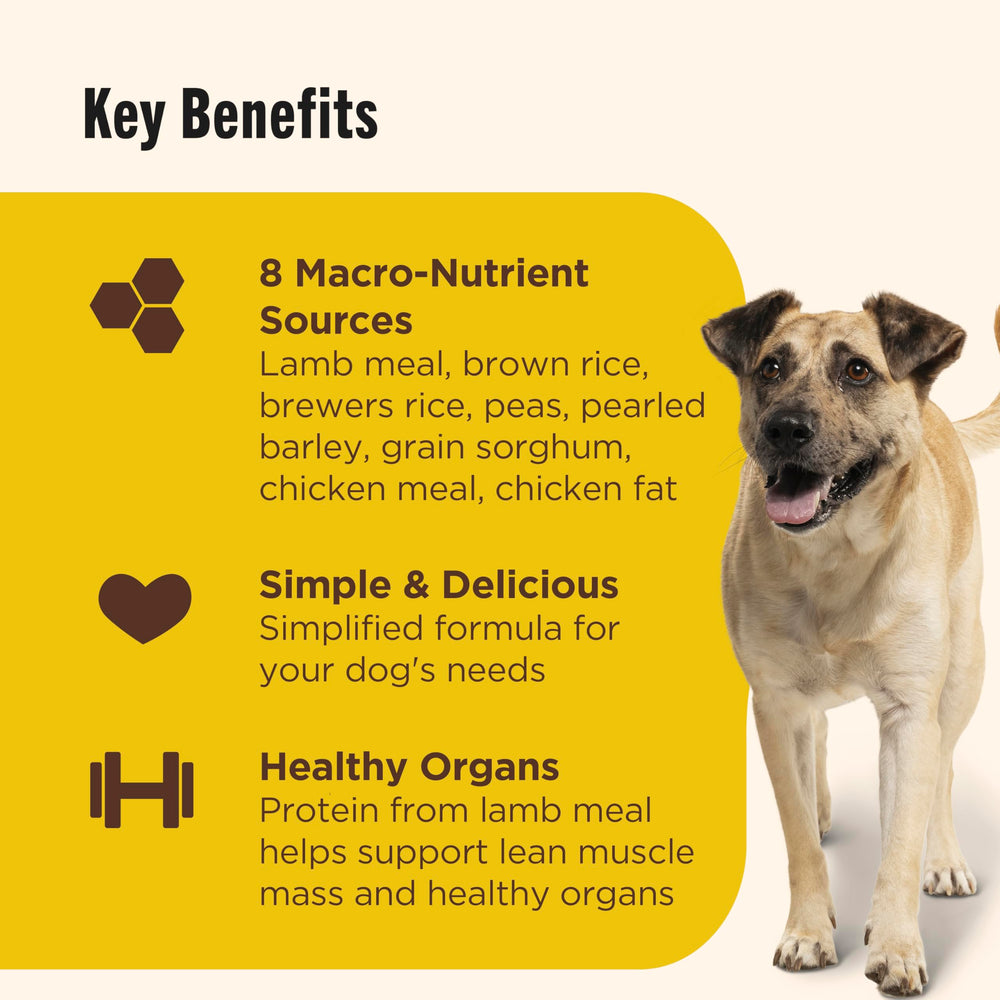 Nutrish ingredientes limitados con cordero y arroz para perros adultos.