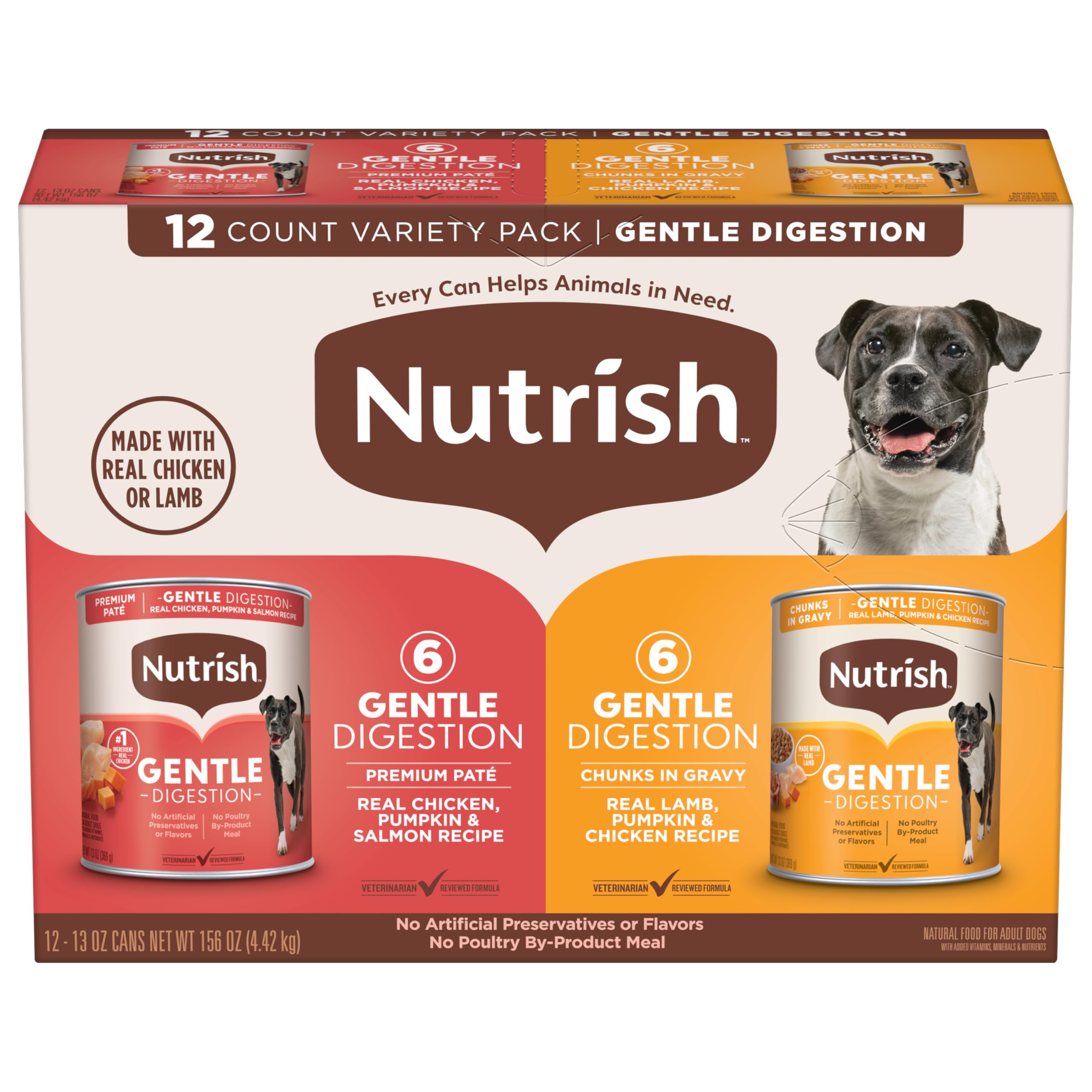 Nutrish Gentle Digestion paté en lata 13oz frente con pollo real