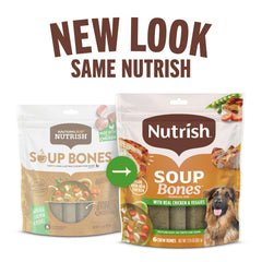 Nutrish Huesos Sopa, bolsa reutilizable, mantiene la frescura entre mordiscos.
