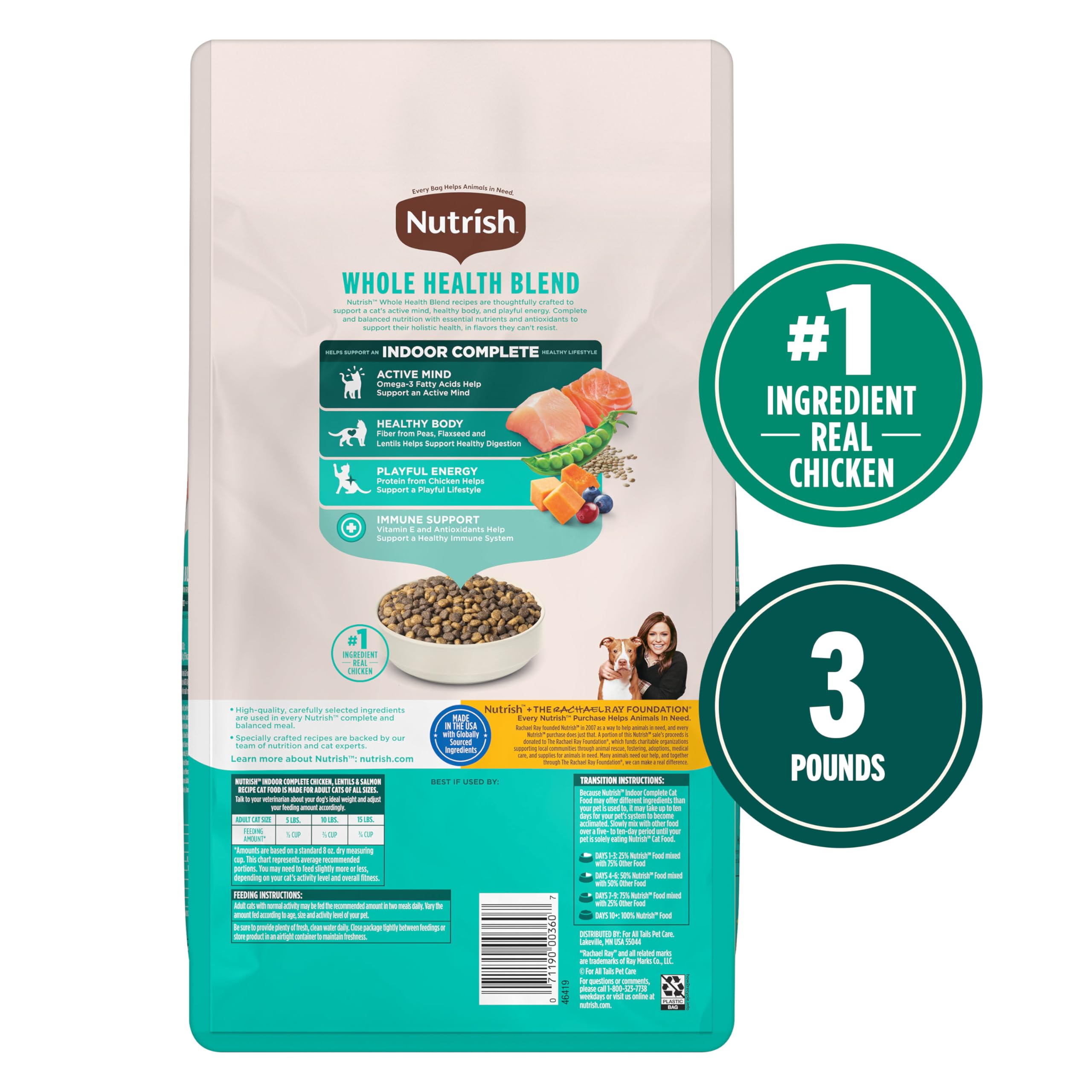 Nutrish Indoor Complete ingredientes pollo lentejas salmón para sabor y nutrición.