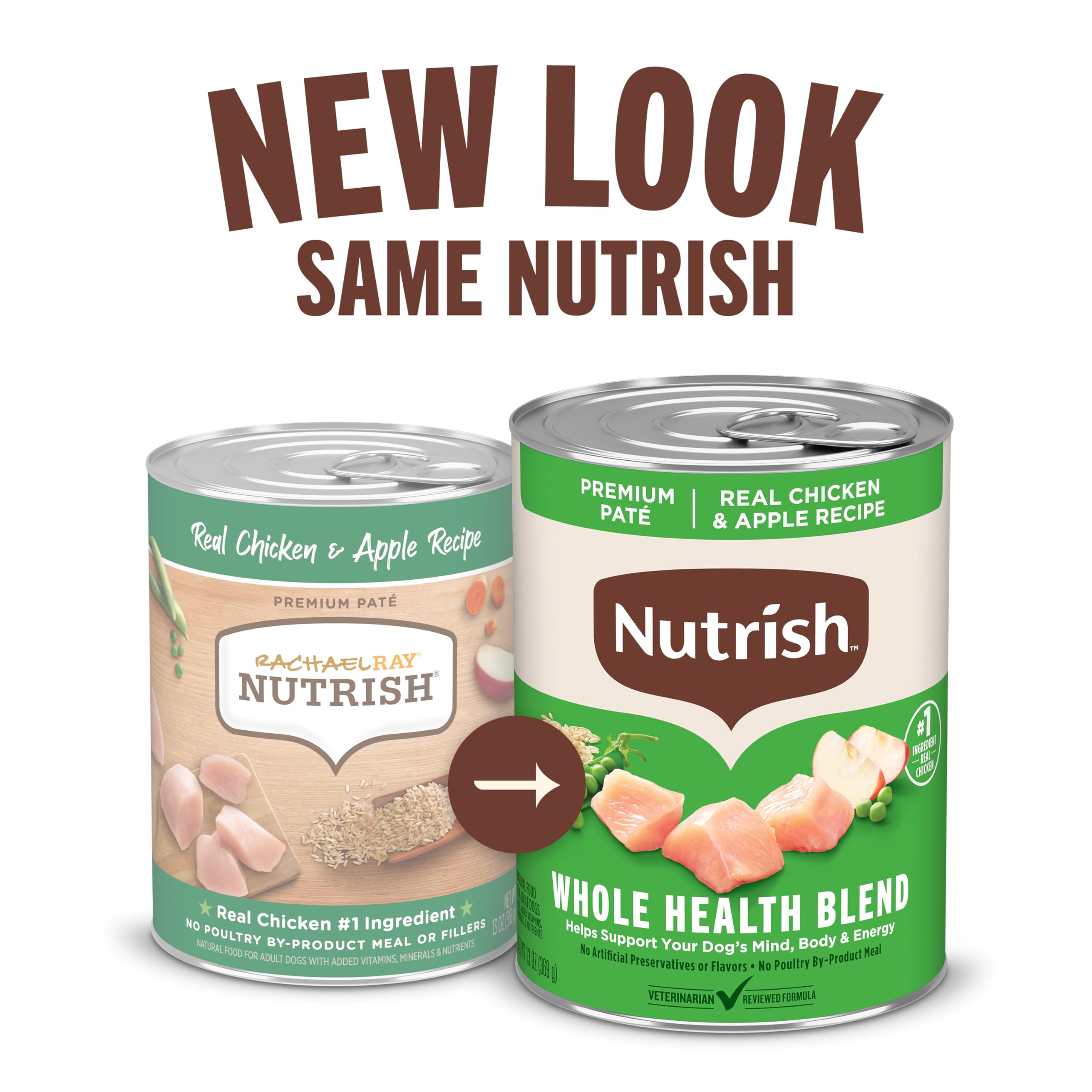 nutrish pollo real y otros ingredientes visibles en la pate para perros.