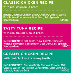 Nutrish Purrfect Broths envases 1-4 onzas, formato práctico para servir de inmediato.