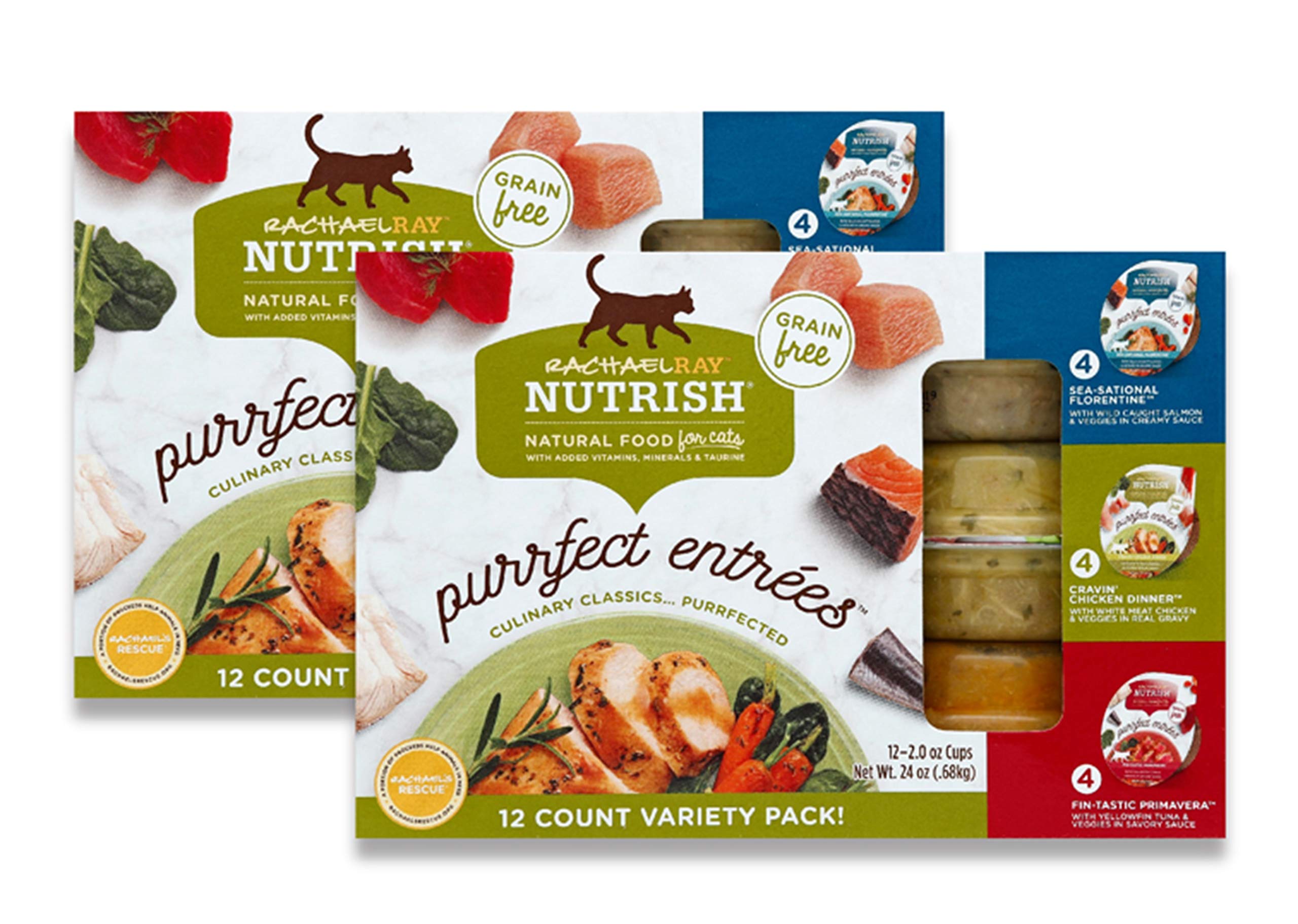 Nutrish Purrfect Entrees, taza de 2 oz, sabores del mar y verduras.